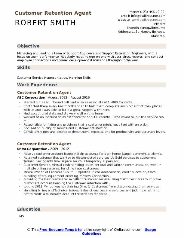 Customer Retention Agent Resume Samples QwikResume