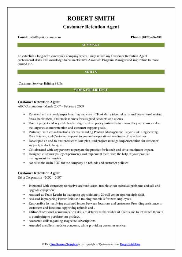 Customer Retention Agent Resume Samples QwikResume