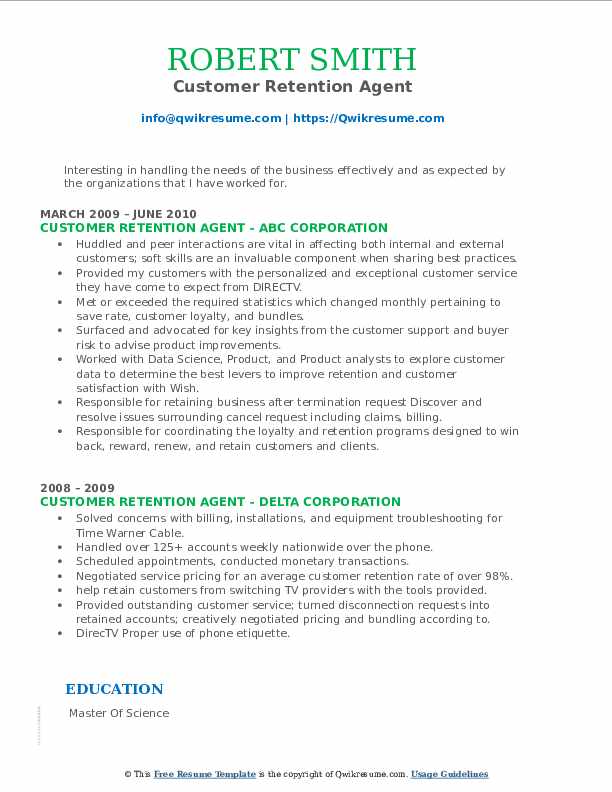 Customer Retention Agent Resume Samples QwikResume