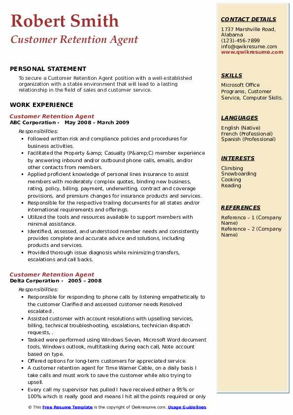 Customer Retention Agent Resume Samples QwikResume