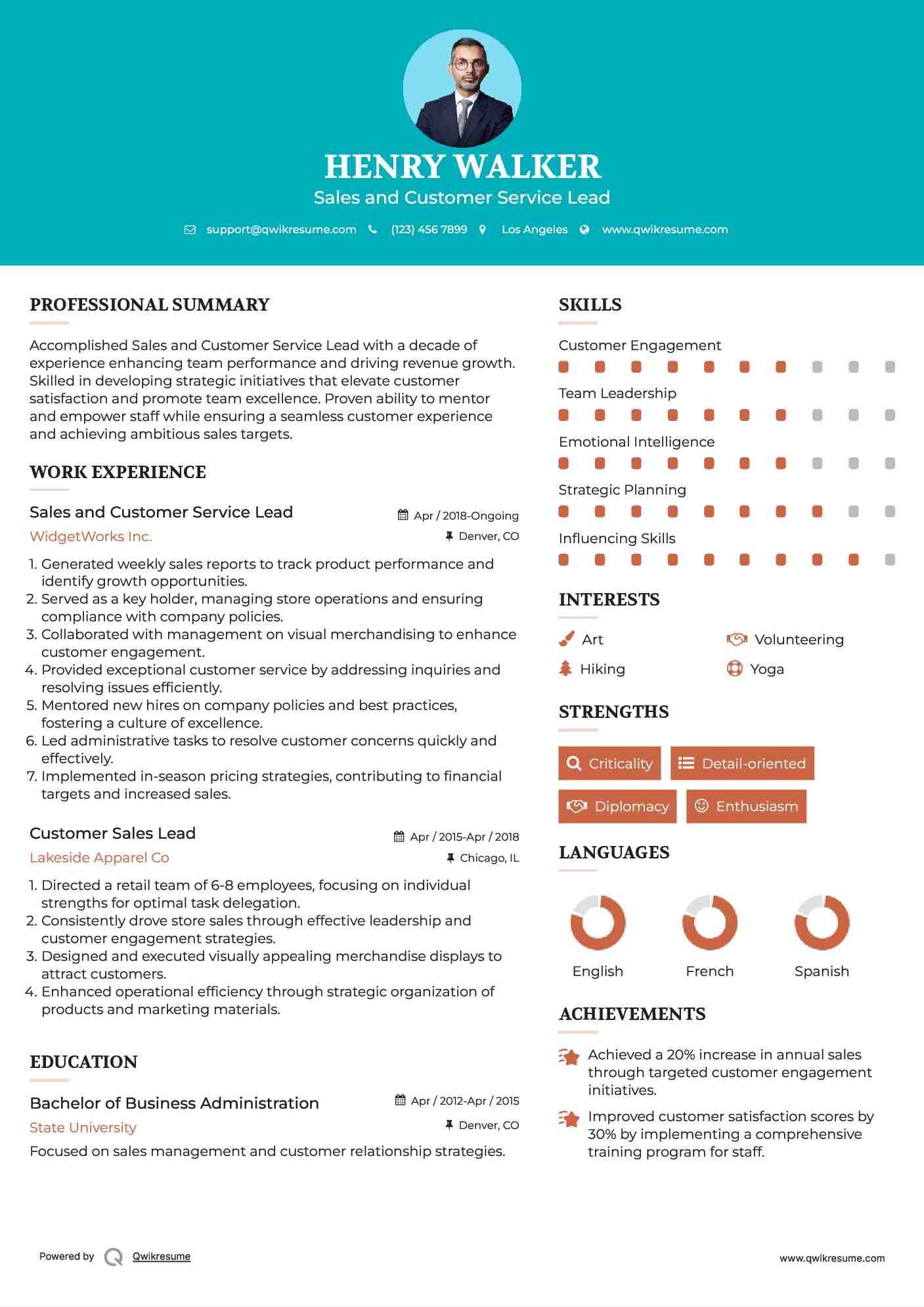 Sales and Customer Service Lead Resume Template