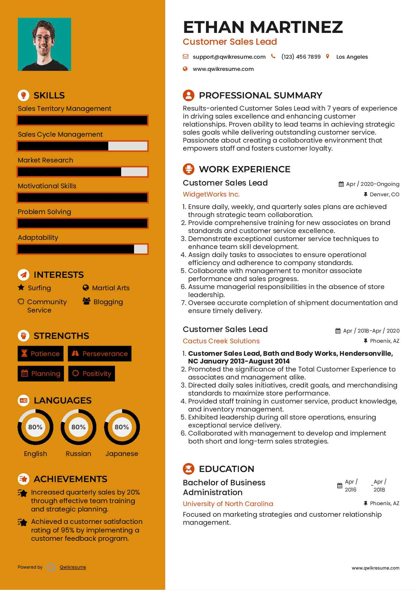 Customer Sales Lead Resume Format