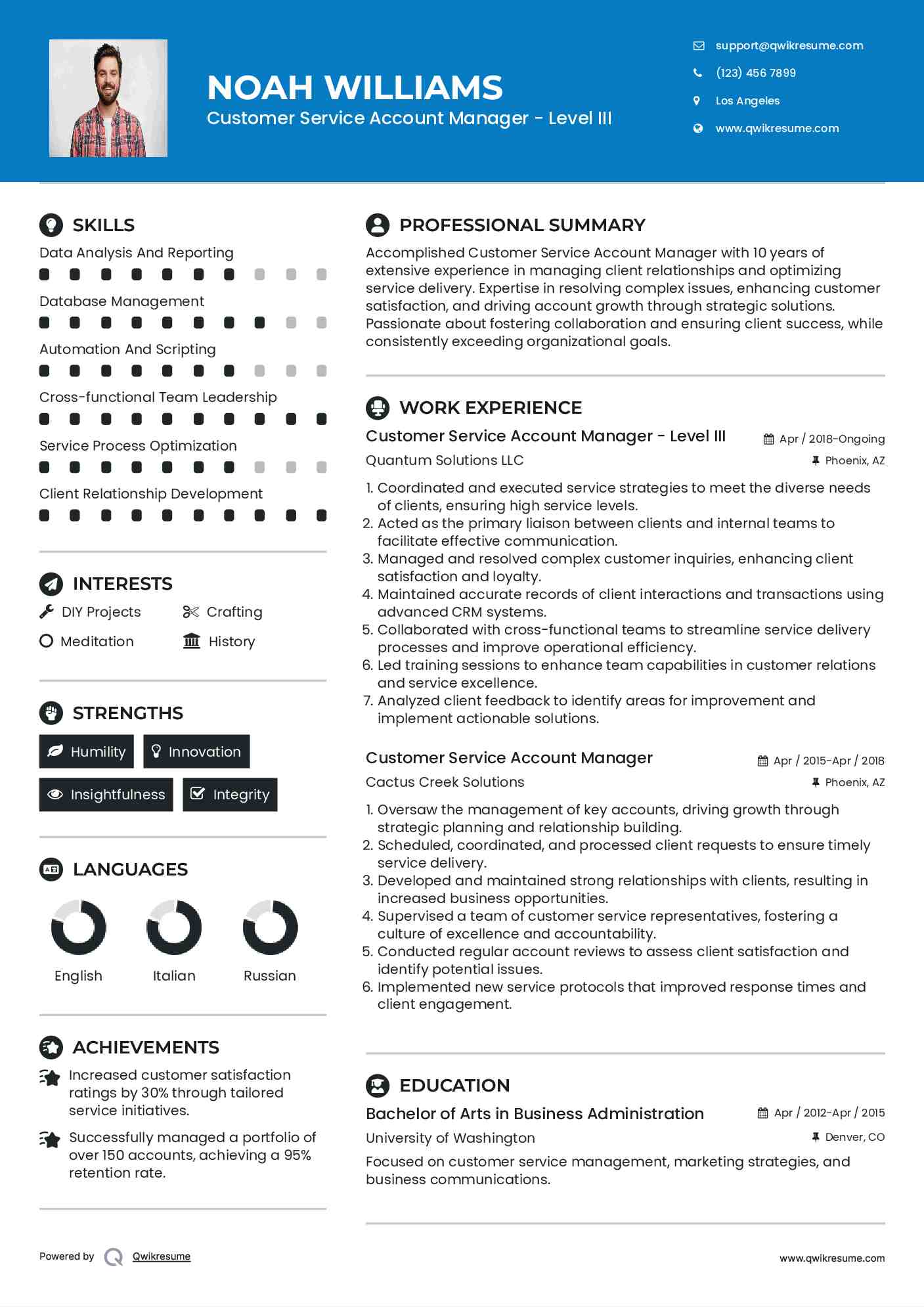 Customer Service Account Manager - Level III Resume Example