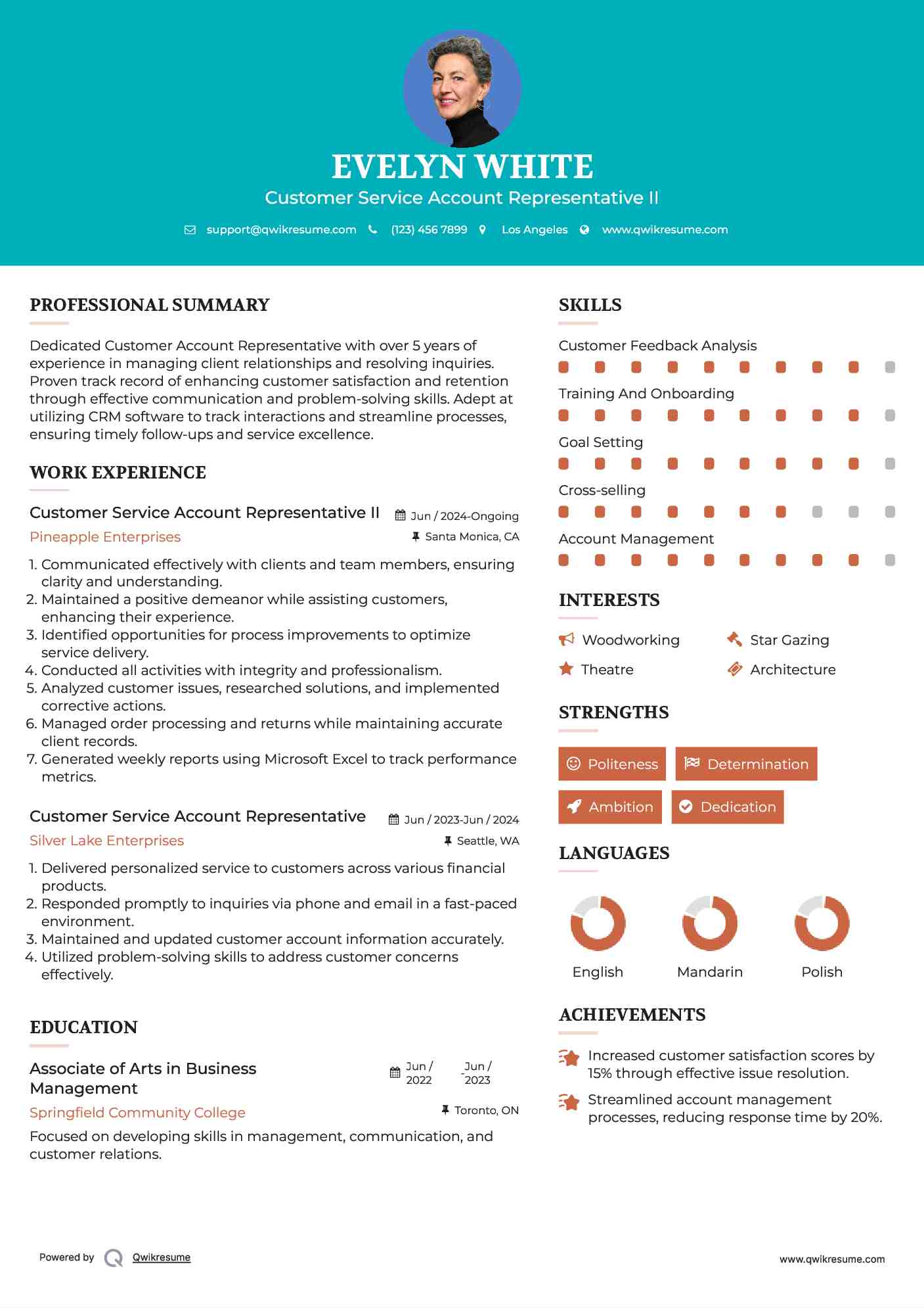 Customer Service Account Representative II Resume Example