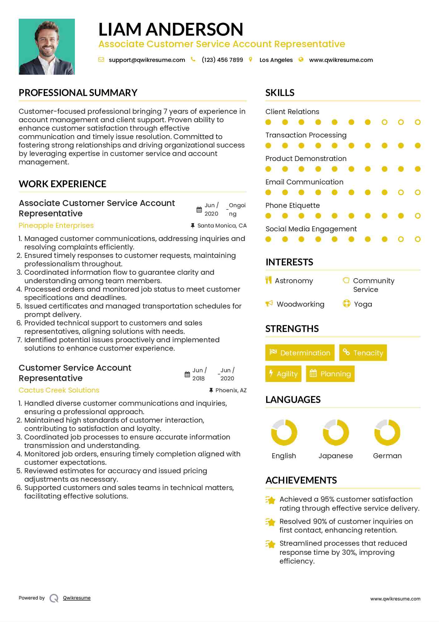 Associate Customer Service Account Representative Resume Model