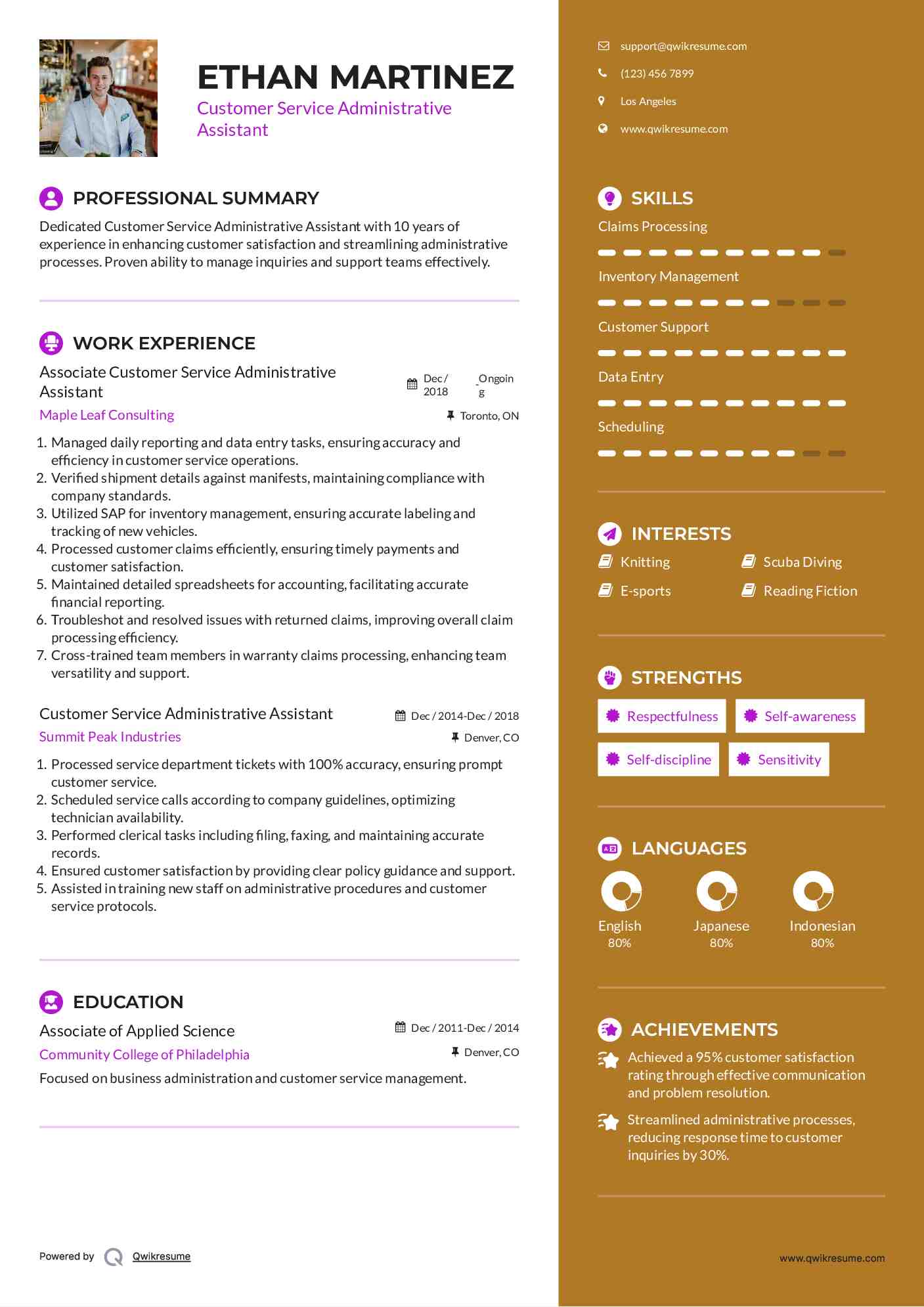 Associate Customer Service Administrative Assistant Resume Model