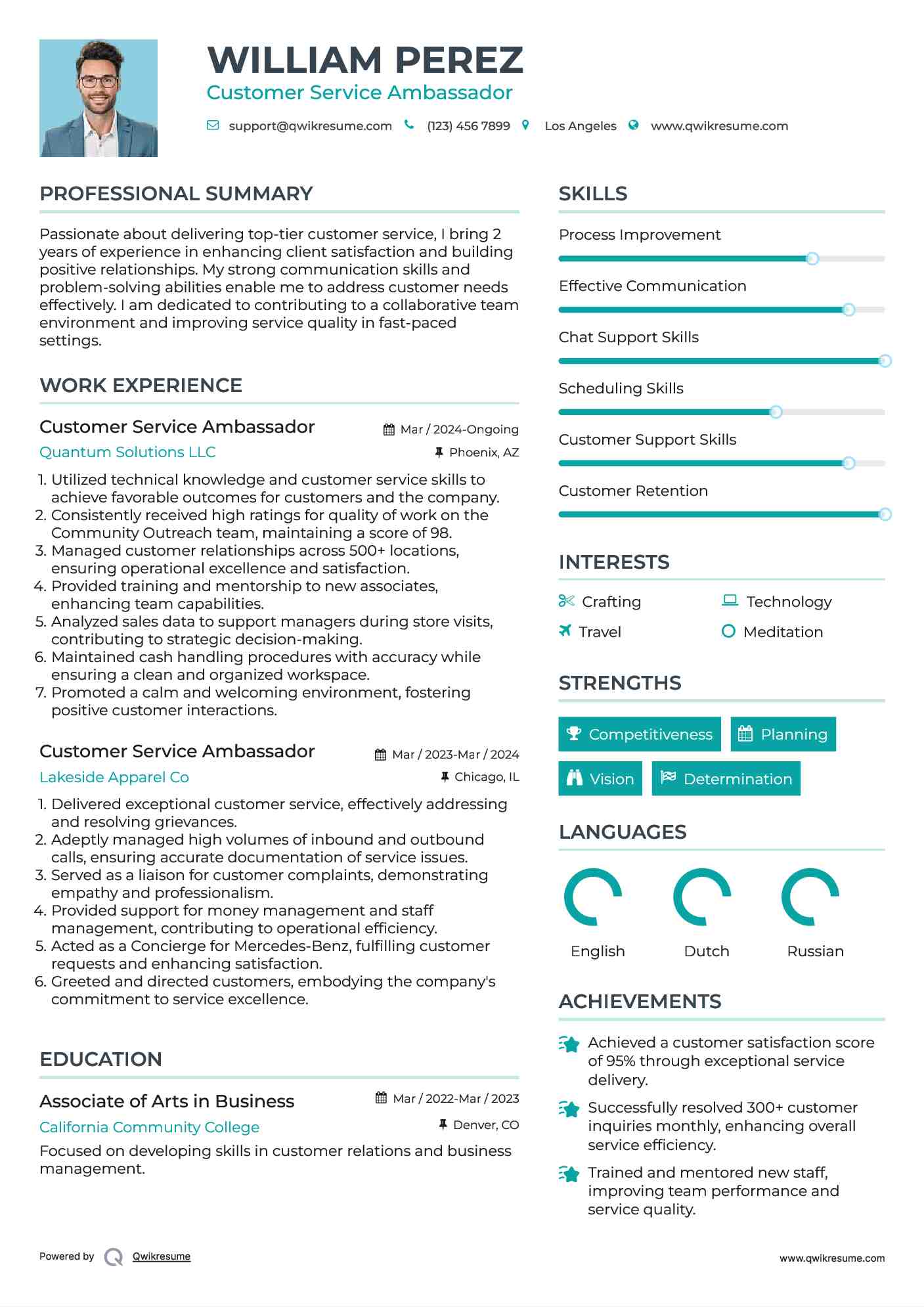 Customer Service Ambassador Resume Format