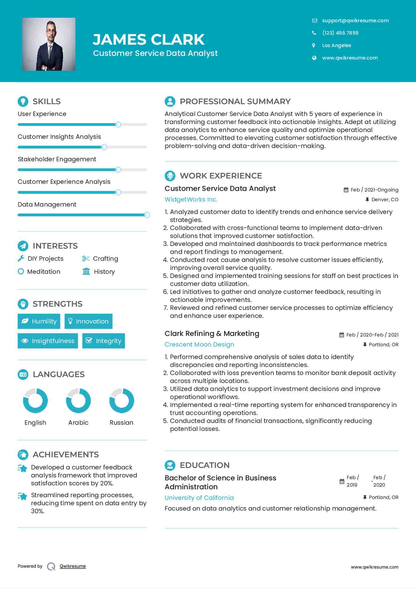 Customer Service Data Analyst Resume Model