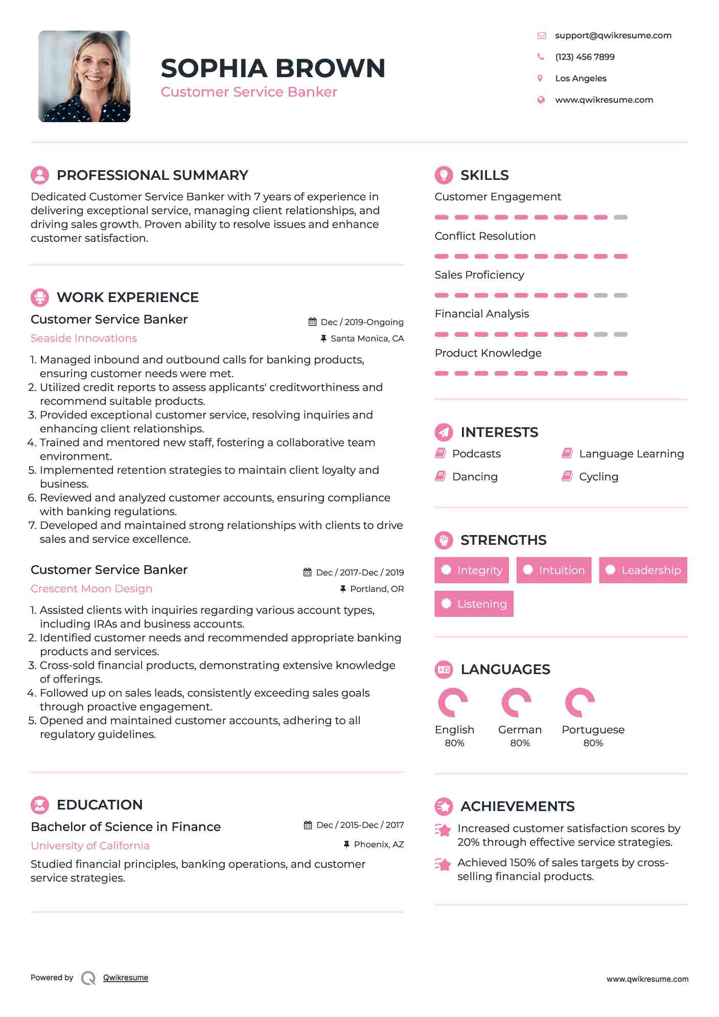 Customer Service Banker Resume Format