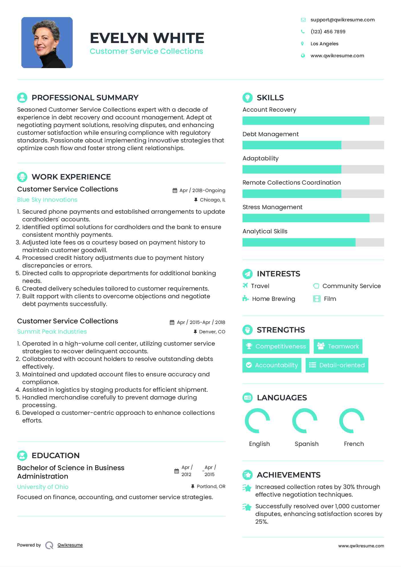 Customer Service Collections Resume Sample