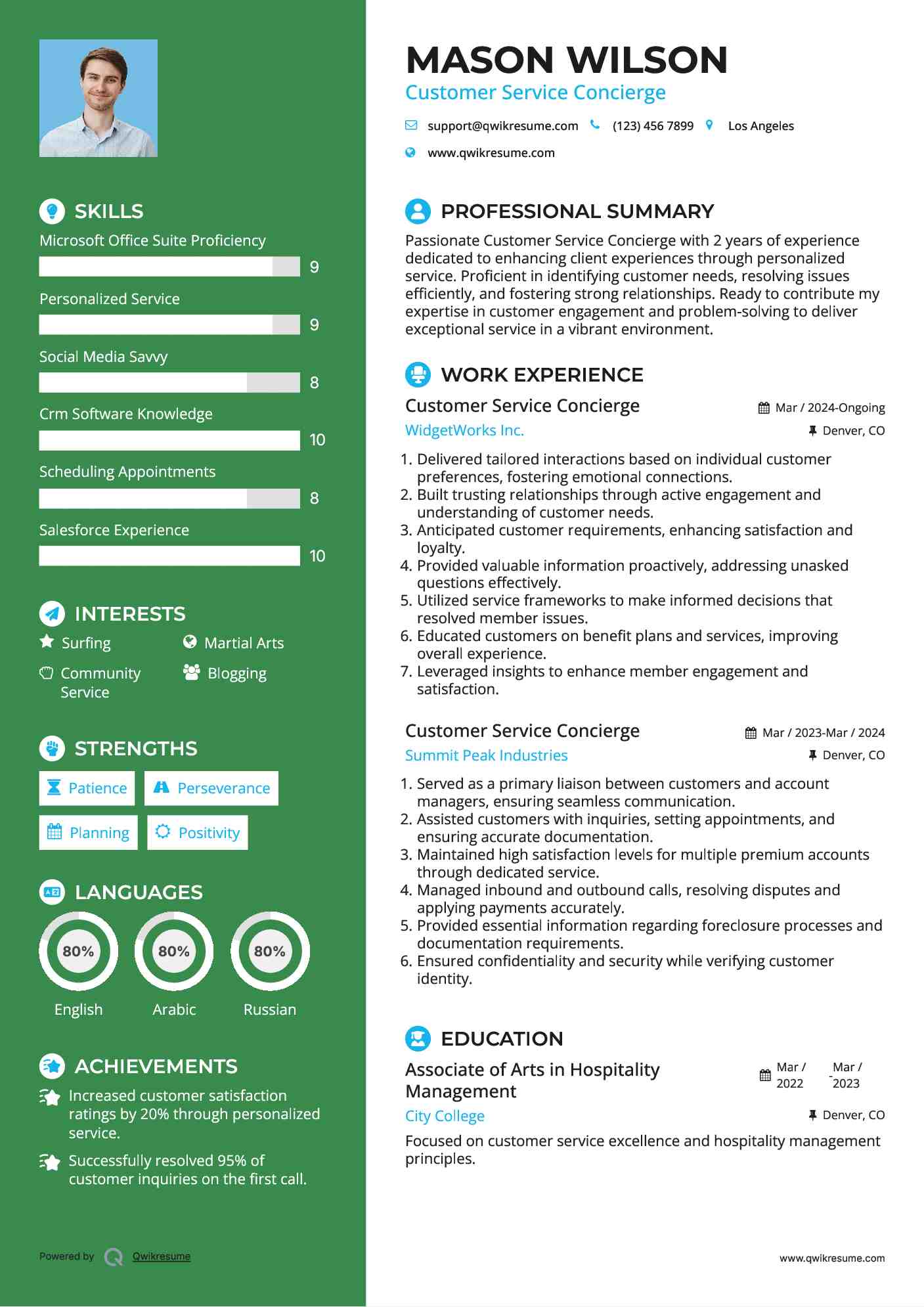 Customer Service Concierge Resume Example