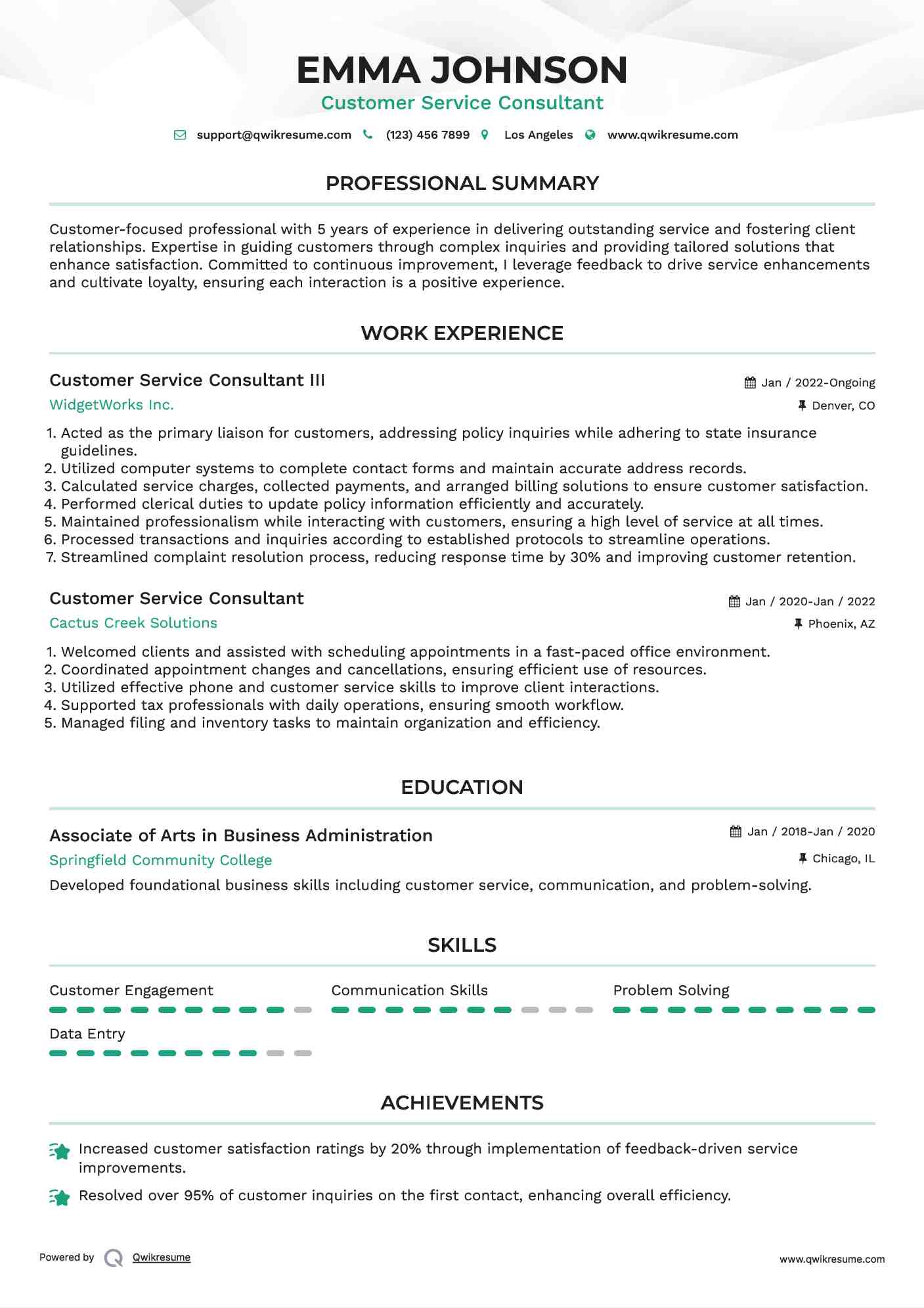 Customer Service Consultant III Resume Sample