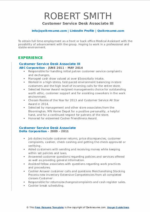 Customer Service Desk Associate Resume Samples QwikResume