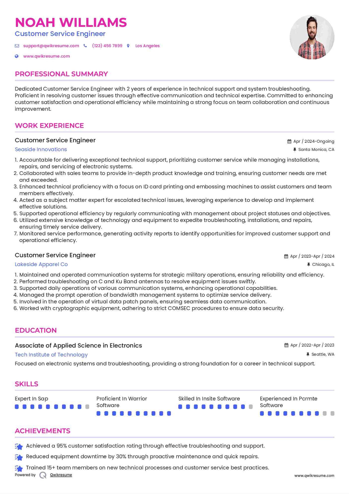 Customer Service Engineer Resume Template