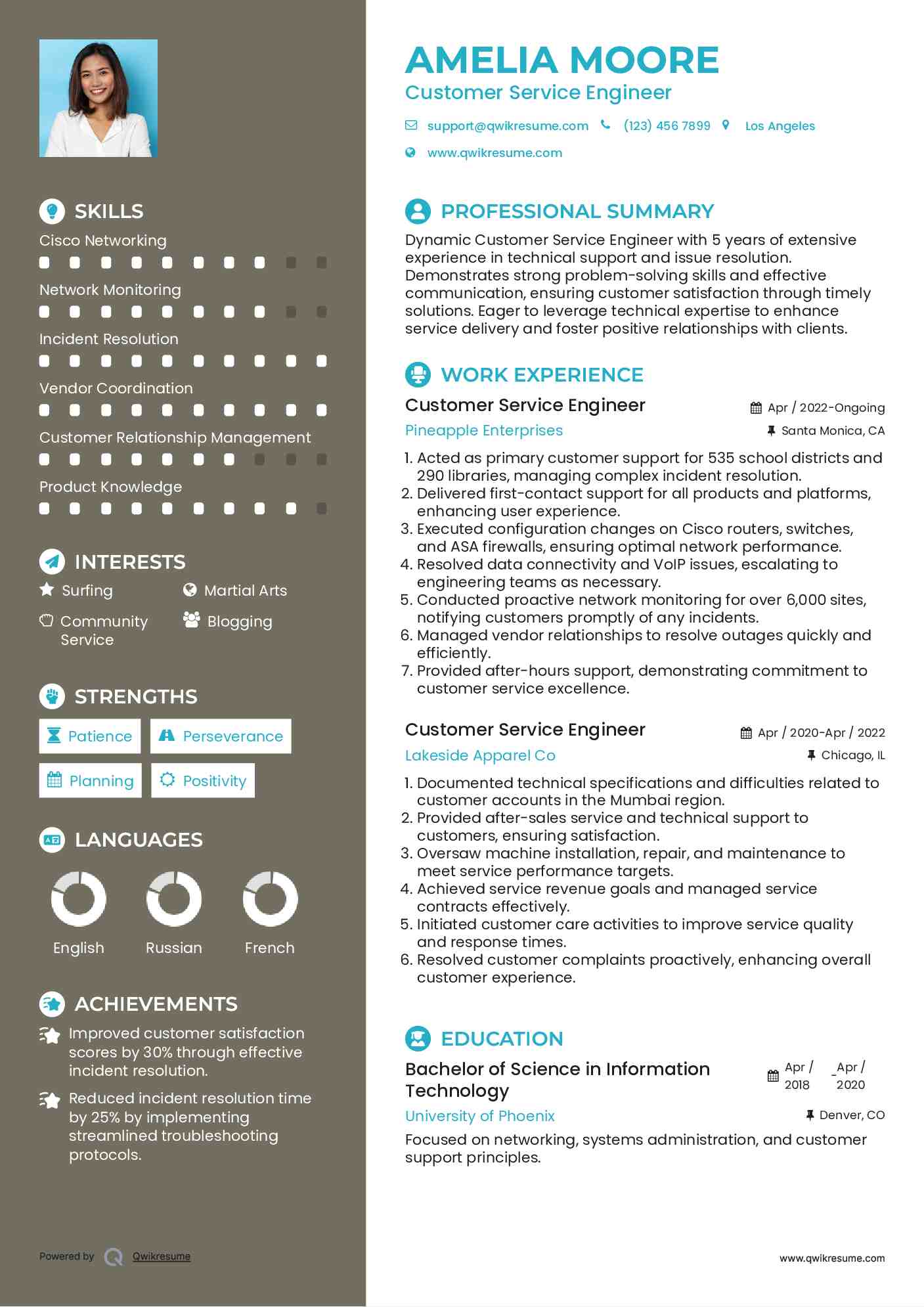 Customer Service Engineer Resume Format