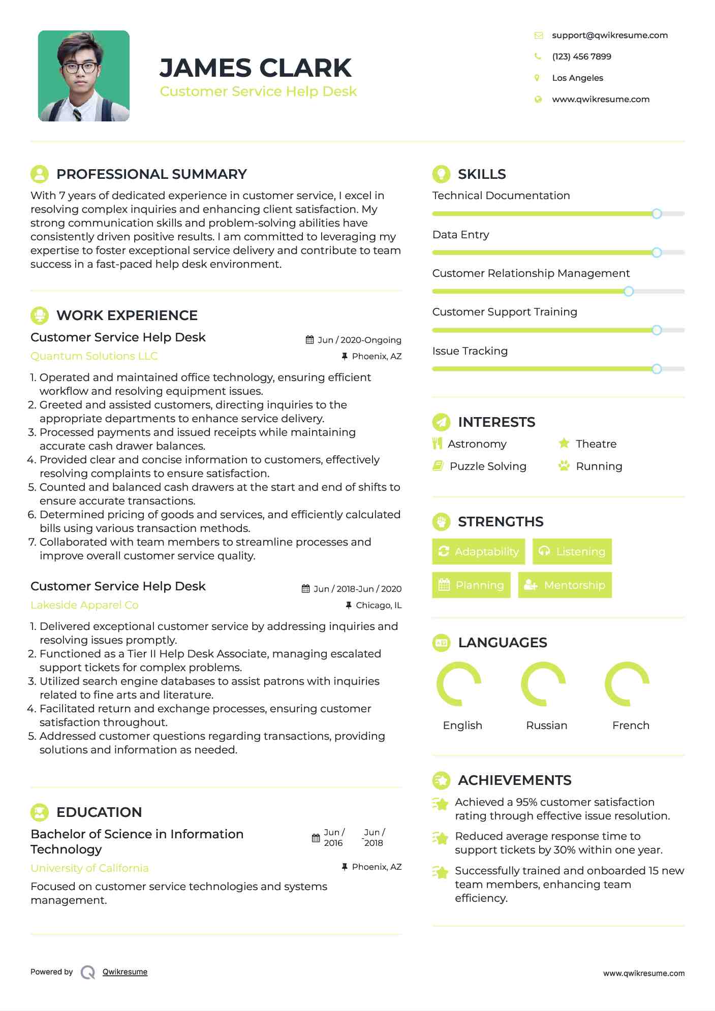 Customer Service Help Desk Resume Example