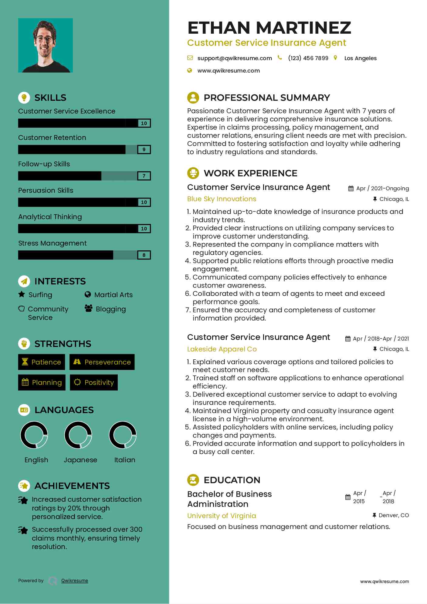 Customer Service Insurance Agent Resume Format