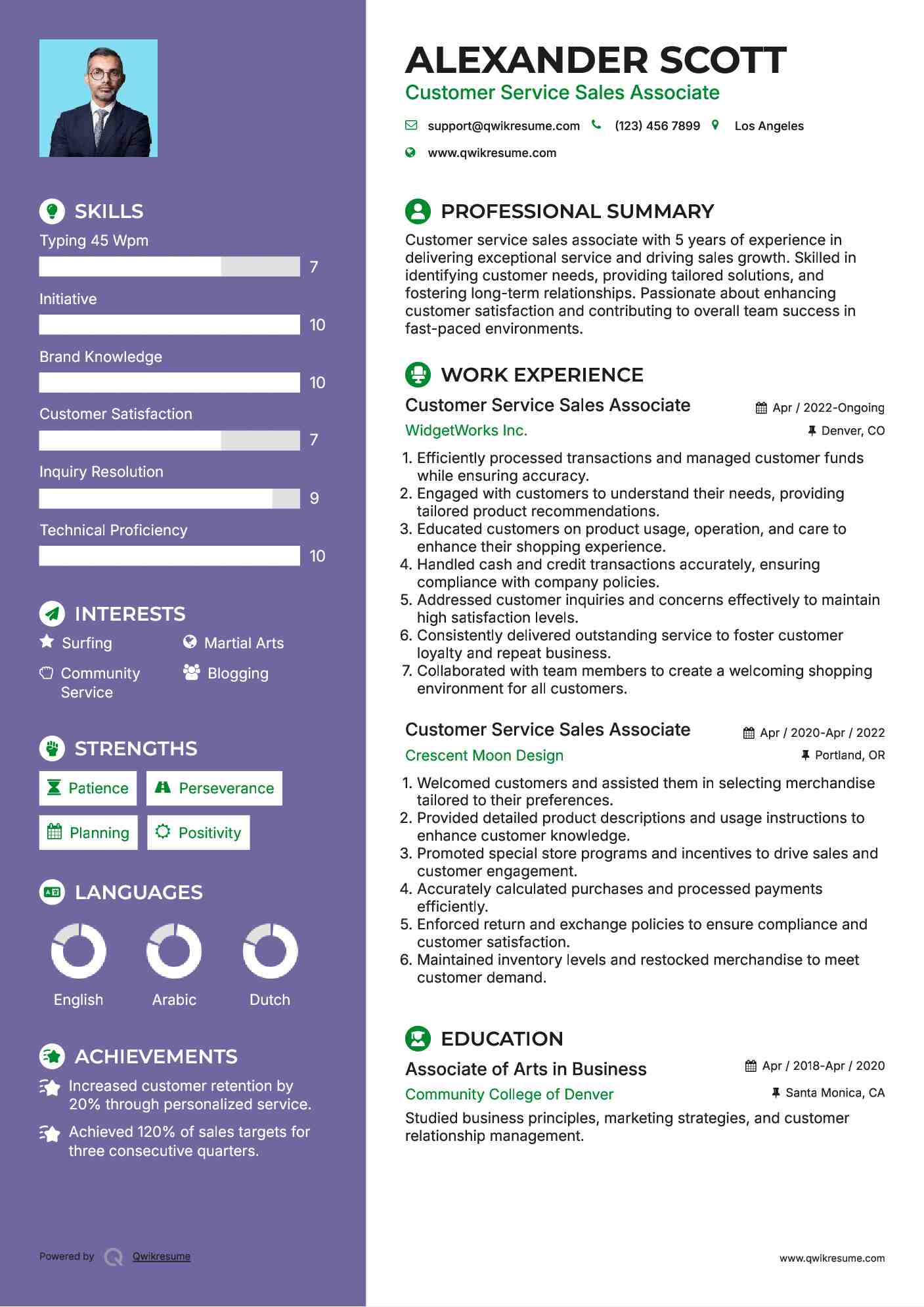 Customer Service Sales Associate Resume Template