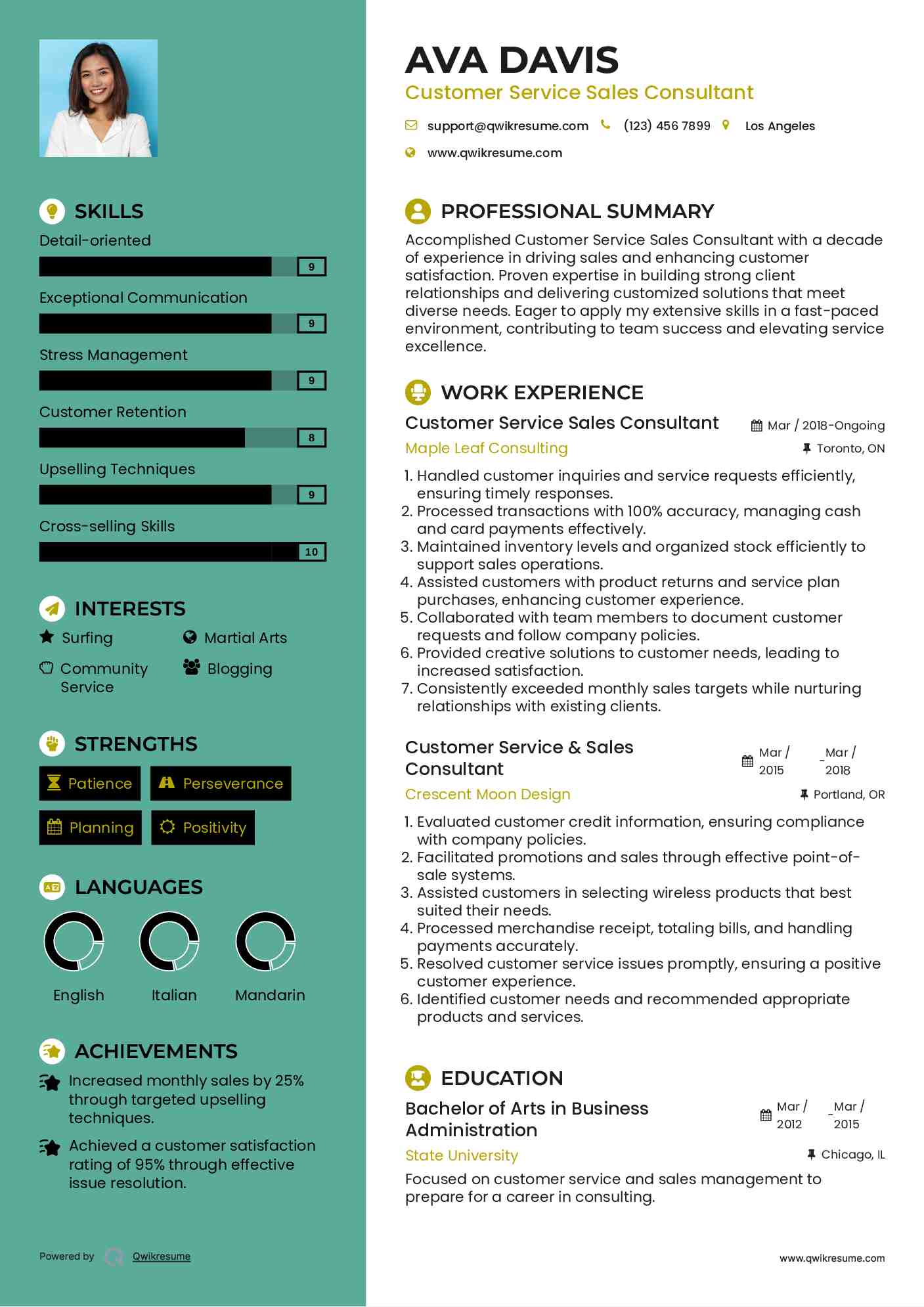 Customer Service Sales Consultant Resume Format