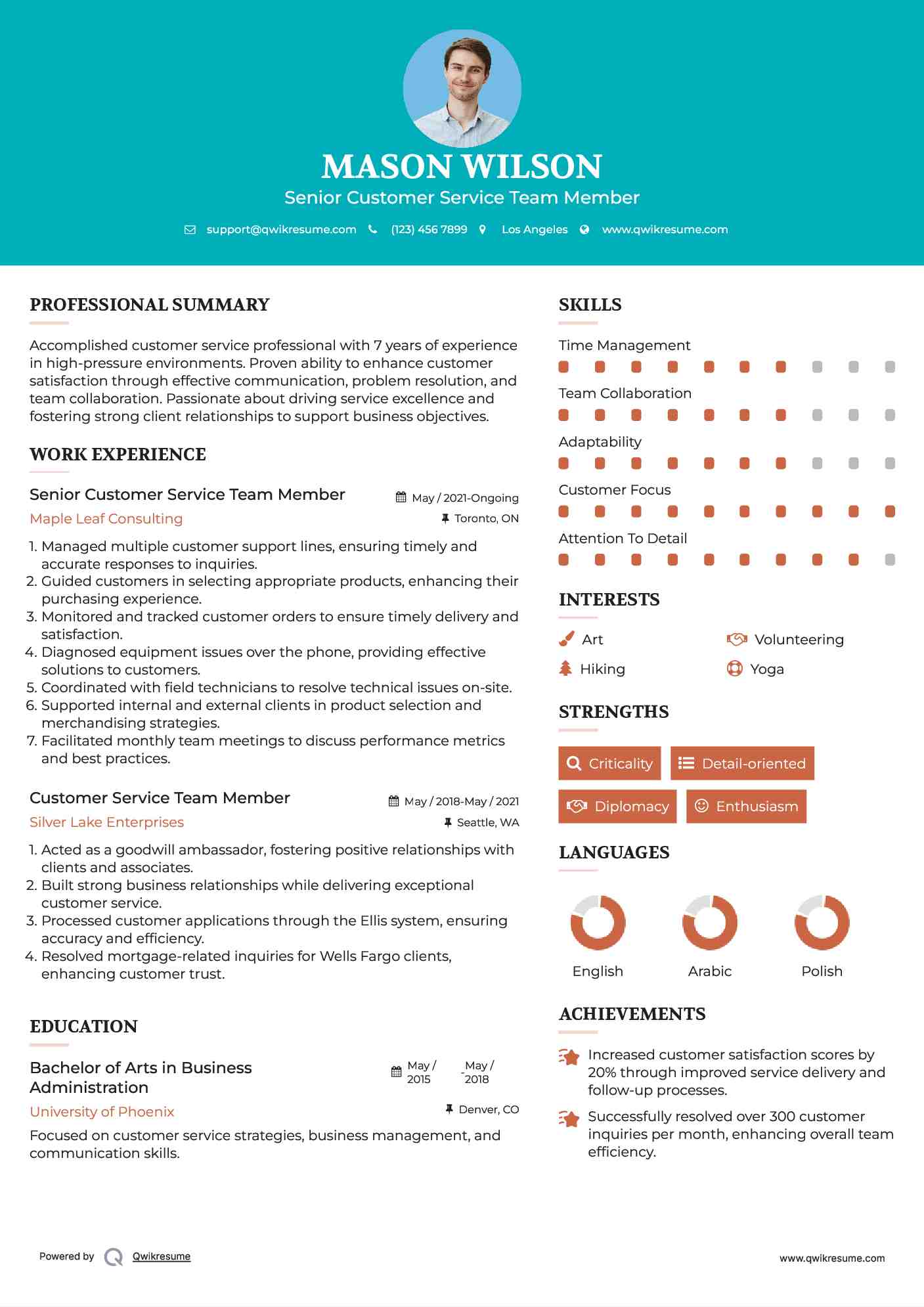 Senior Customer Service Team Member Resume Format