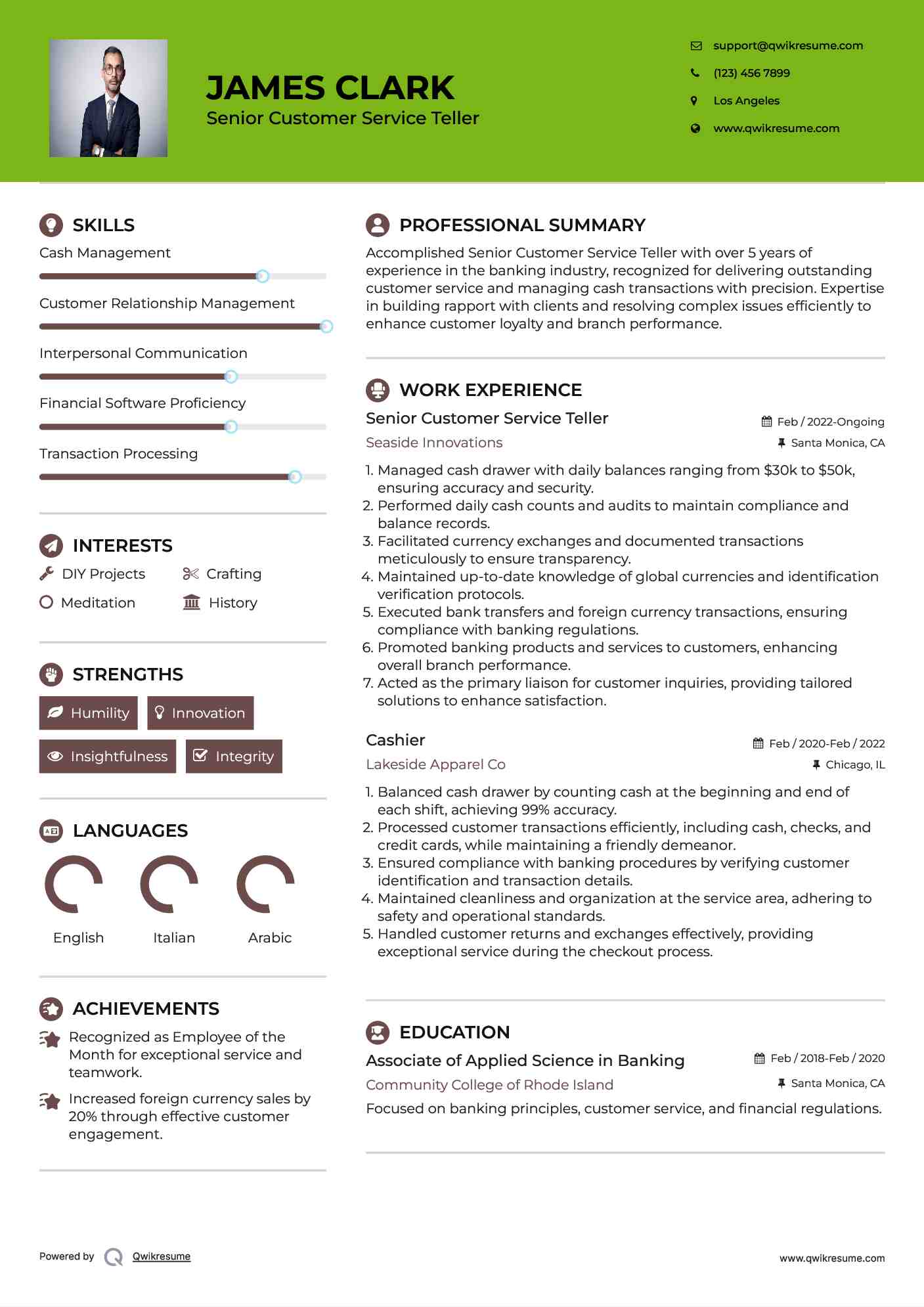 Senior Customer Service Teller Resume Sample