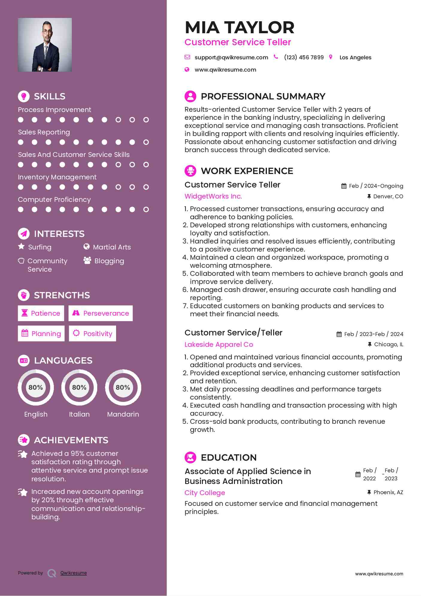 Customer Service Teller Resume Template
