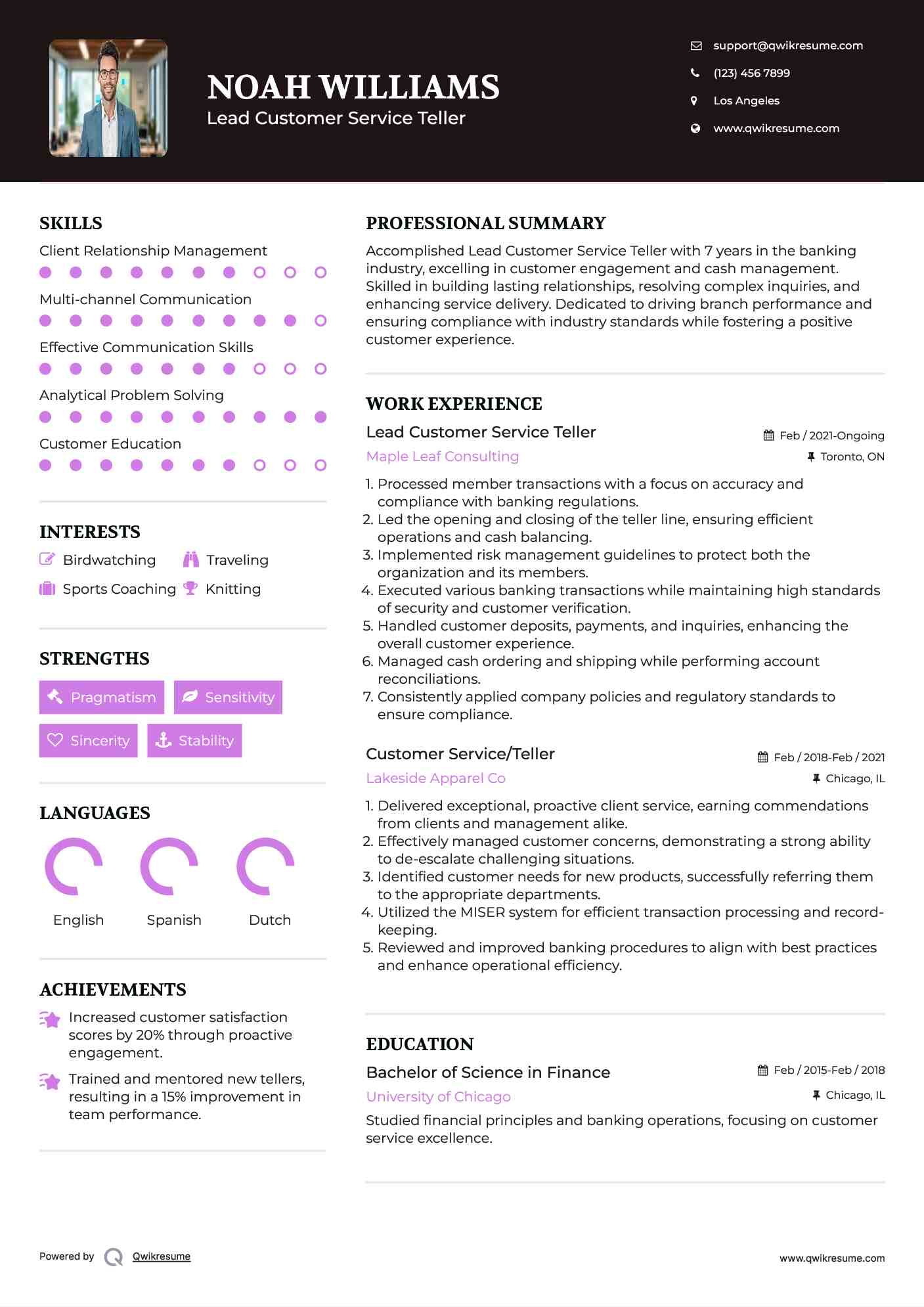 Lead Customer Service Teller Resume Sample