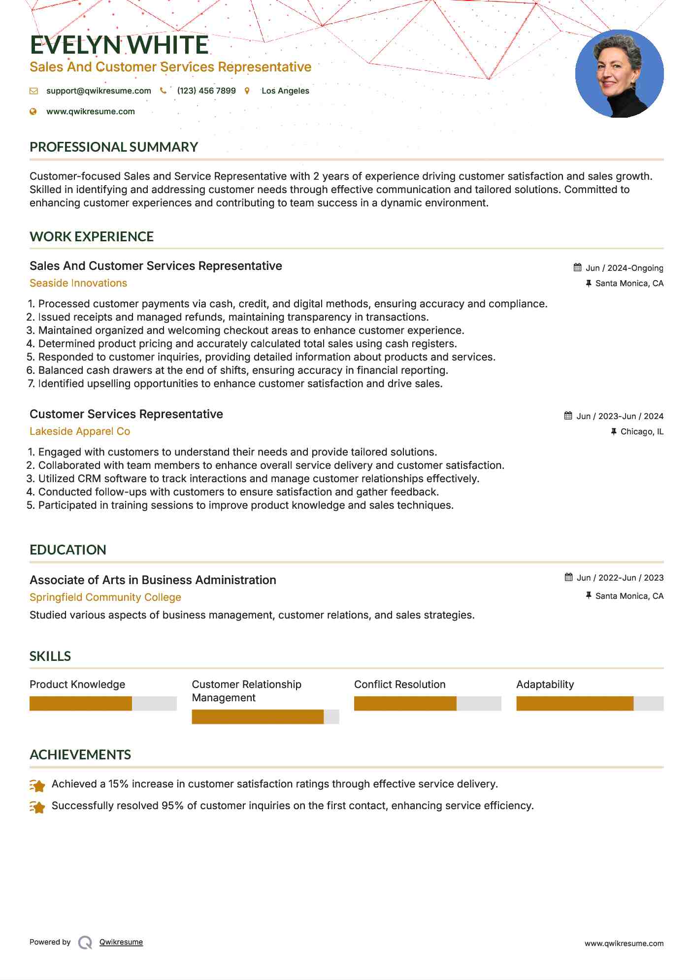 Sales And Customer Services Representative Resume Template