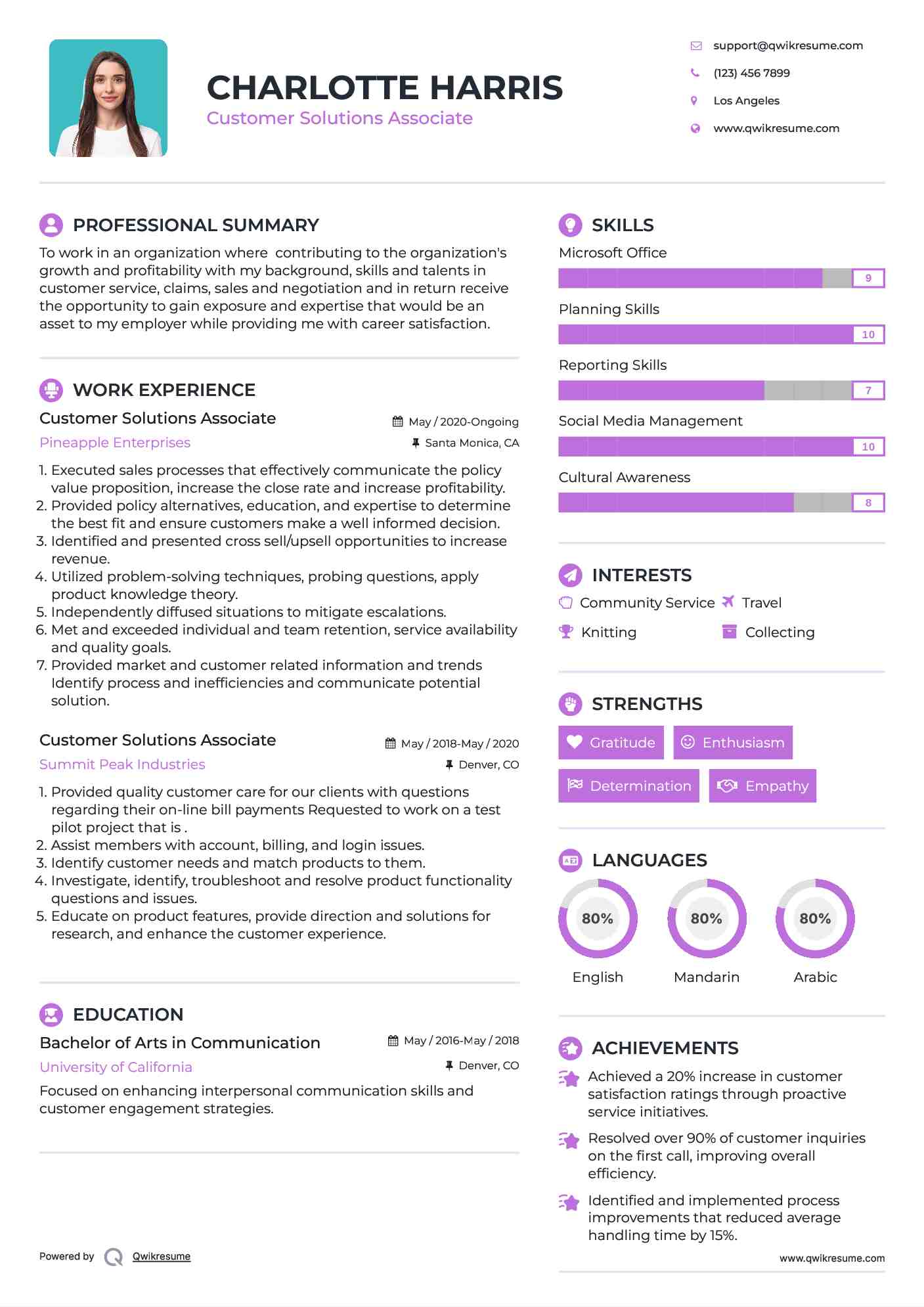 Customer Solutions Associate Resume Sample