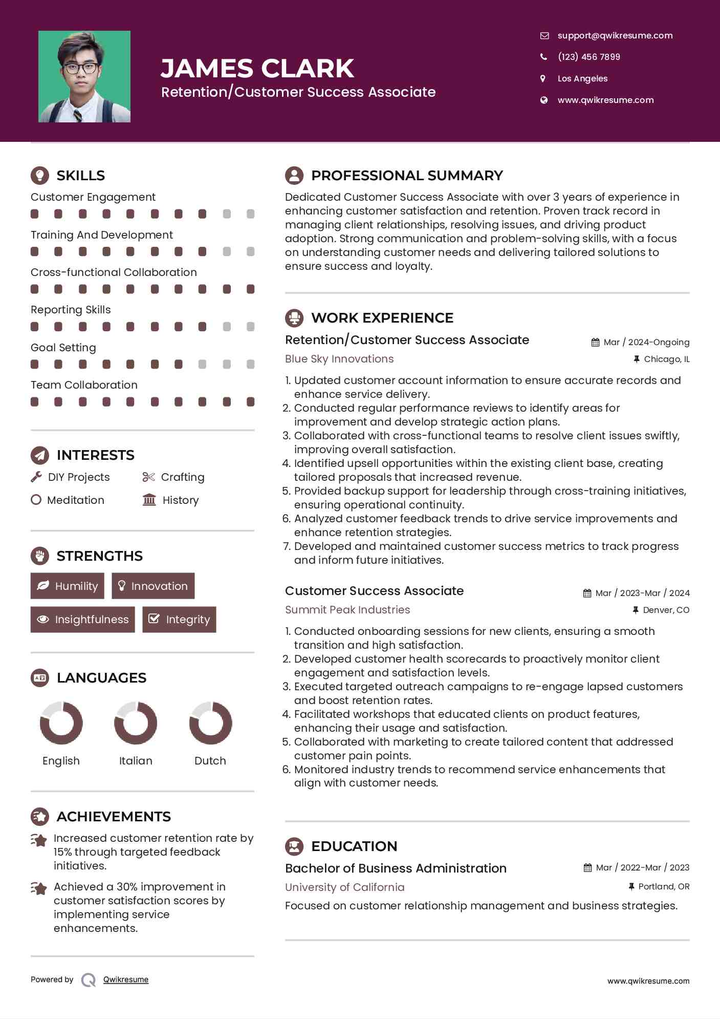 Retention/Customer Success Associate
 Resume Sample