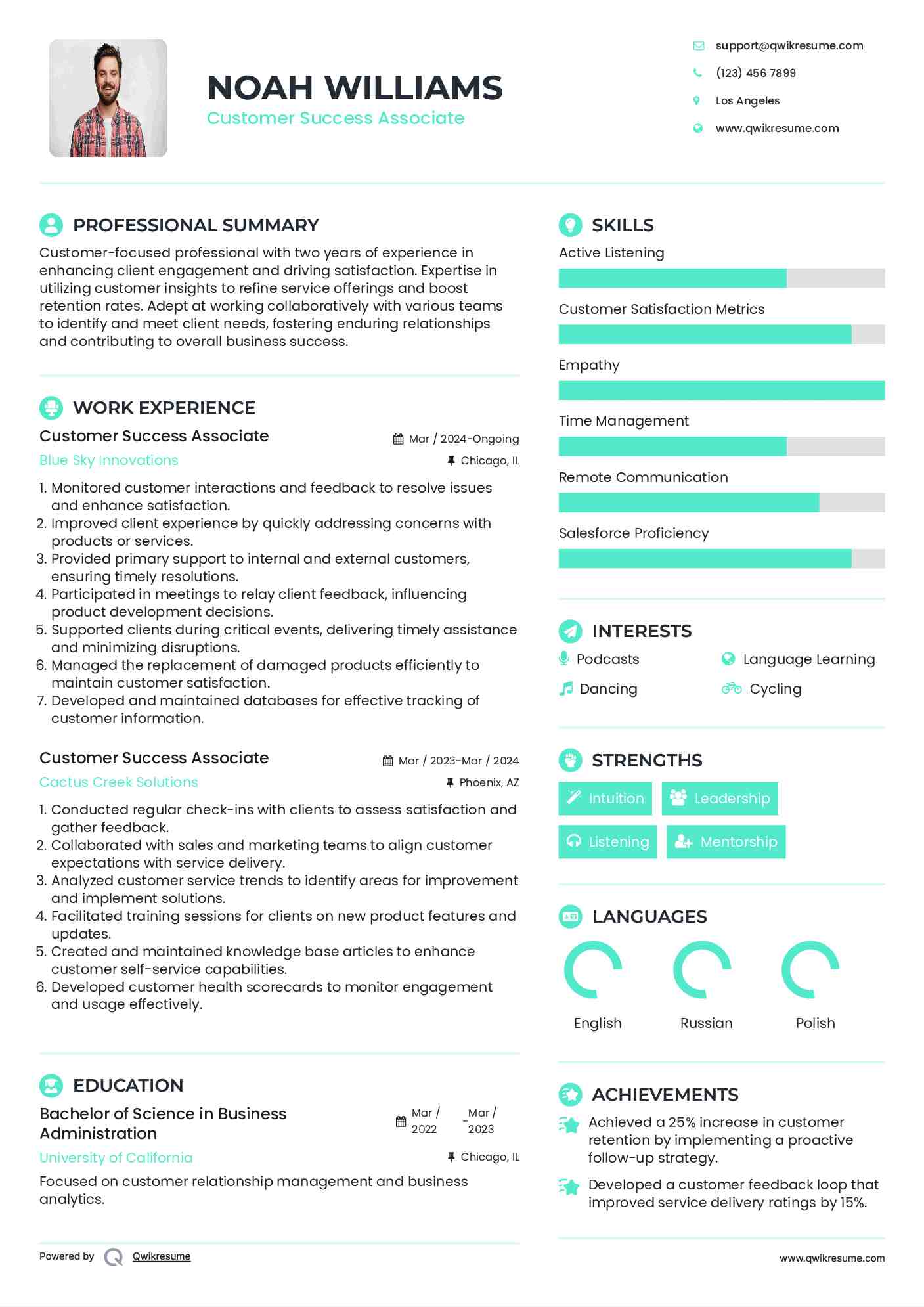 Customer Success Associate Resume Template