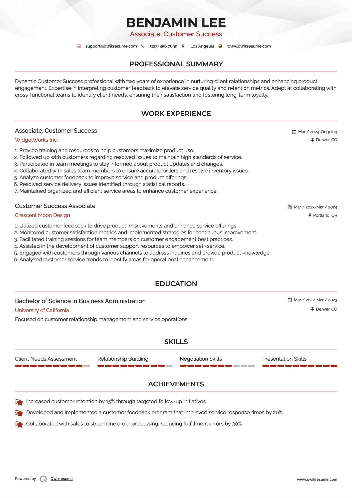 Associate, Customer Success
 Resume Template
