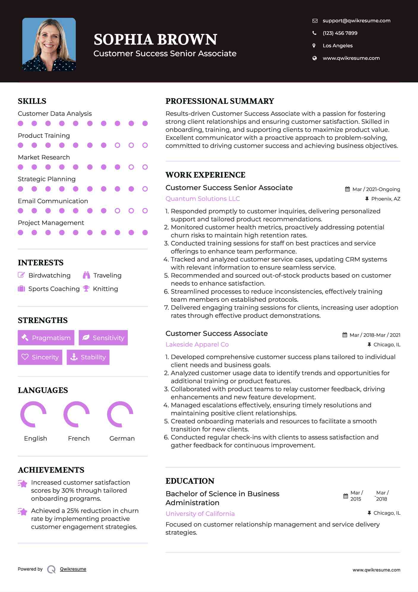 Customer Success Senior Associate
 Resume Example