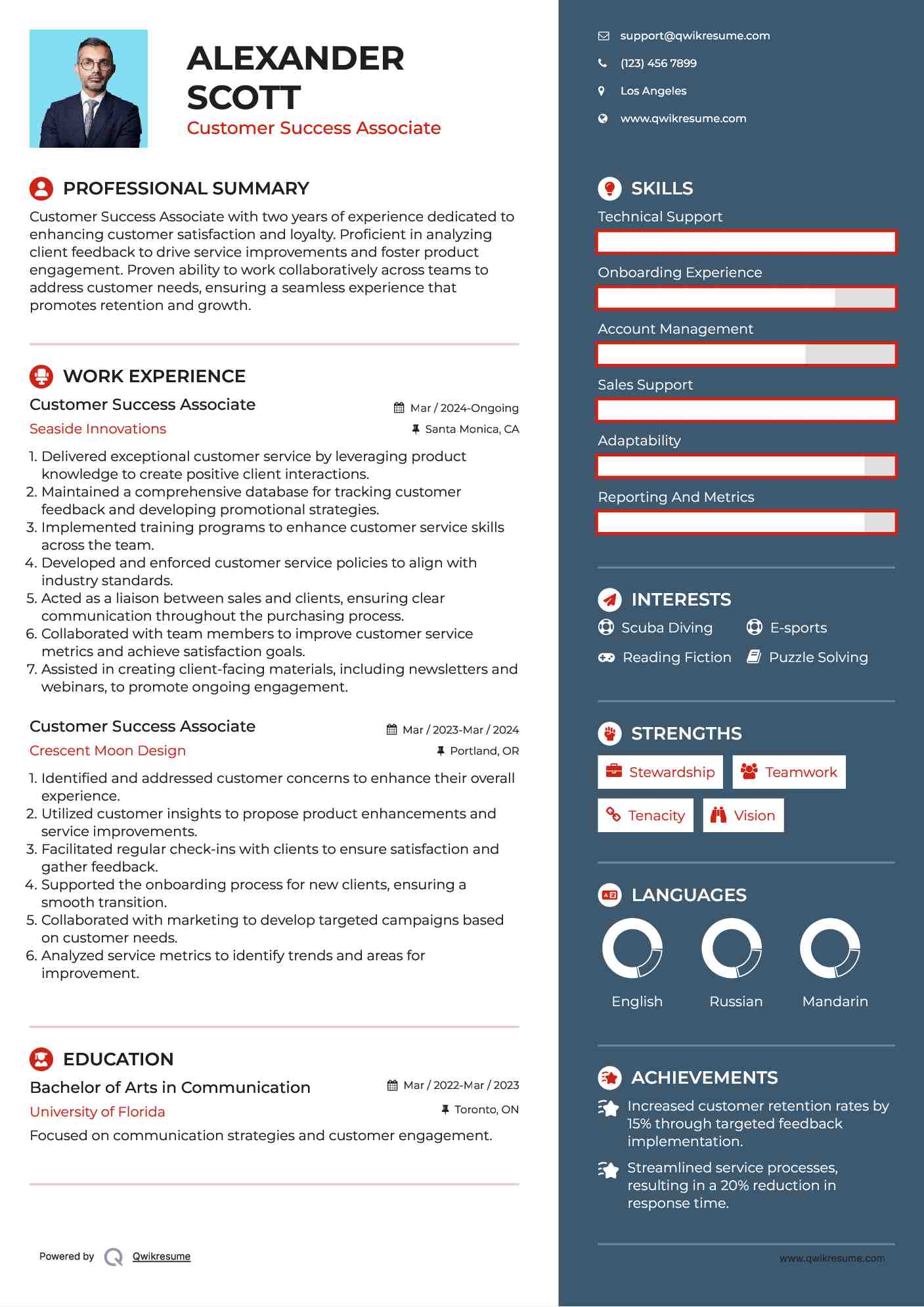 Customer Success Associate Resume Example