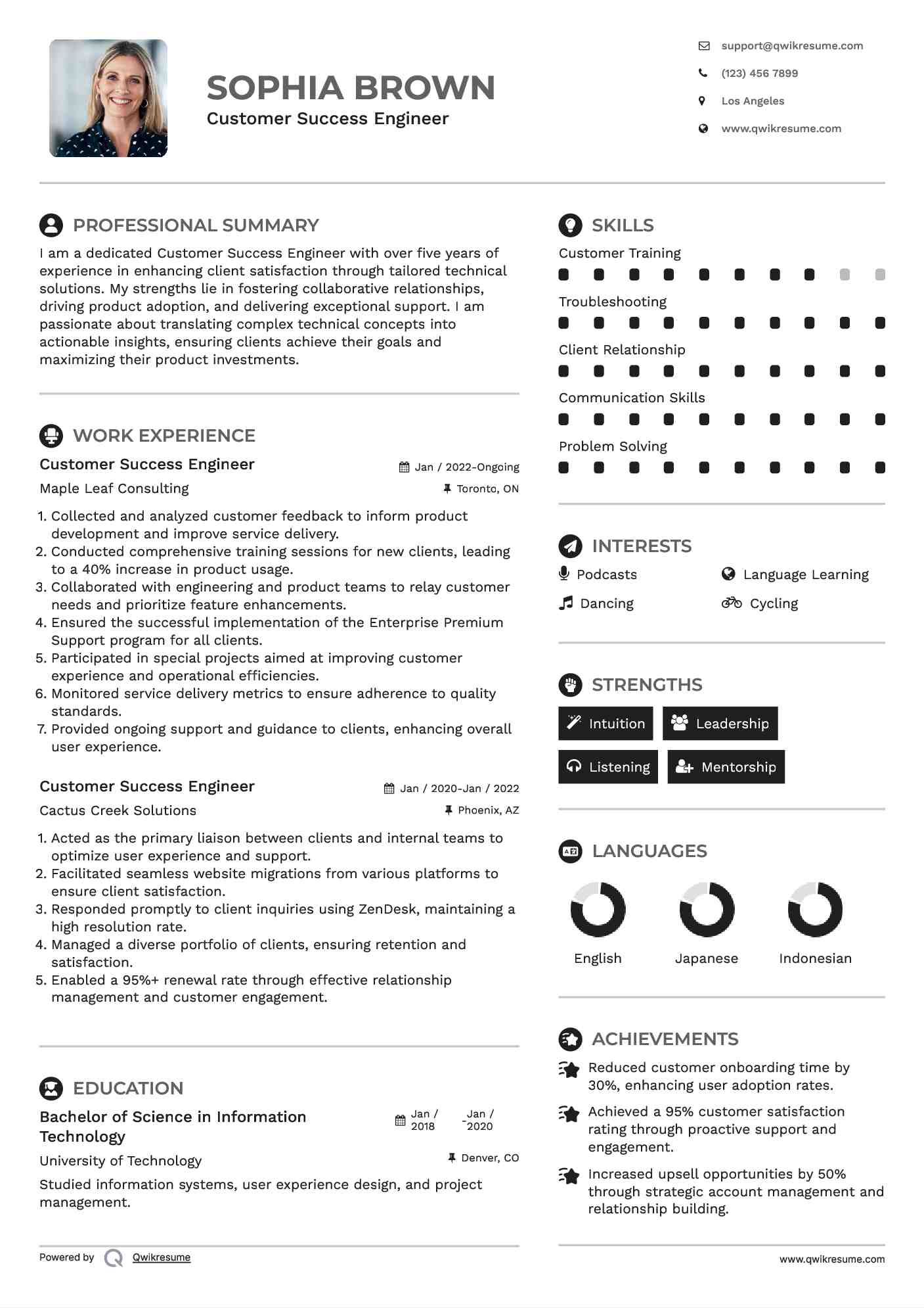 Customer Success Engineer Resume Template