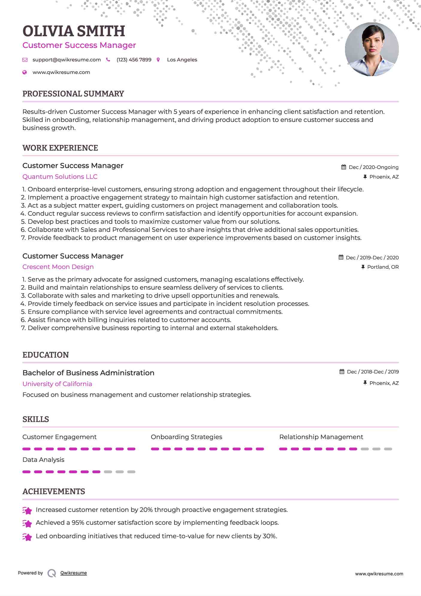 Customer Success Manager Resume Samples QwikResume