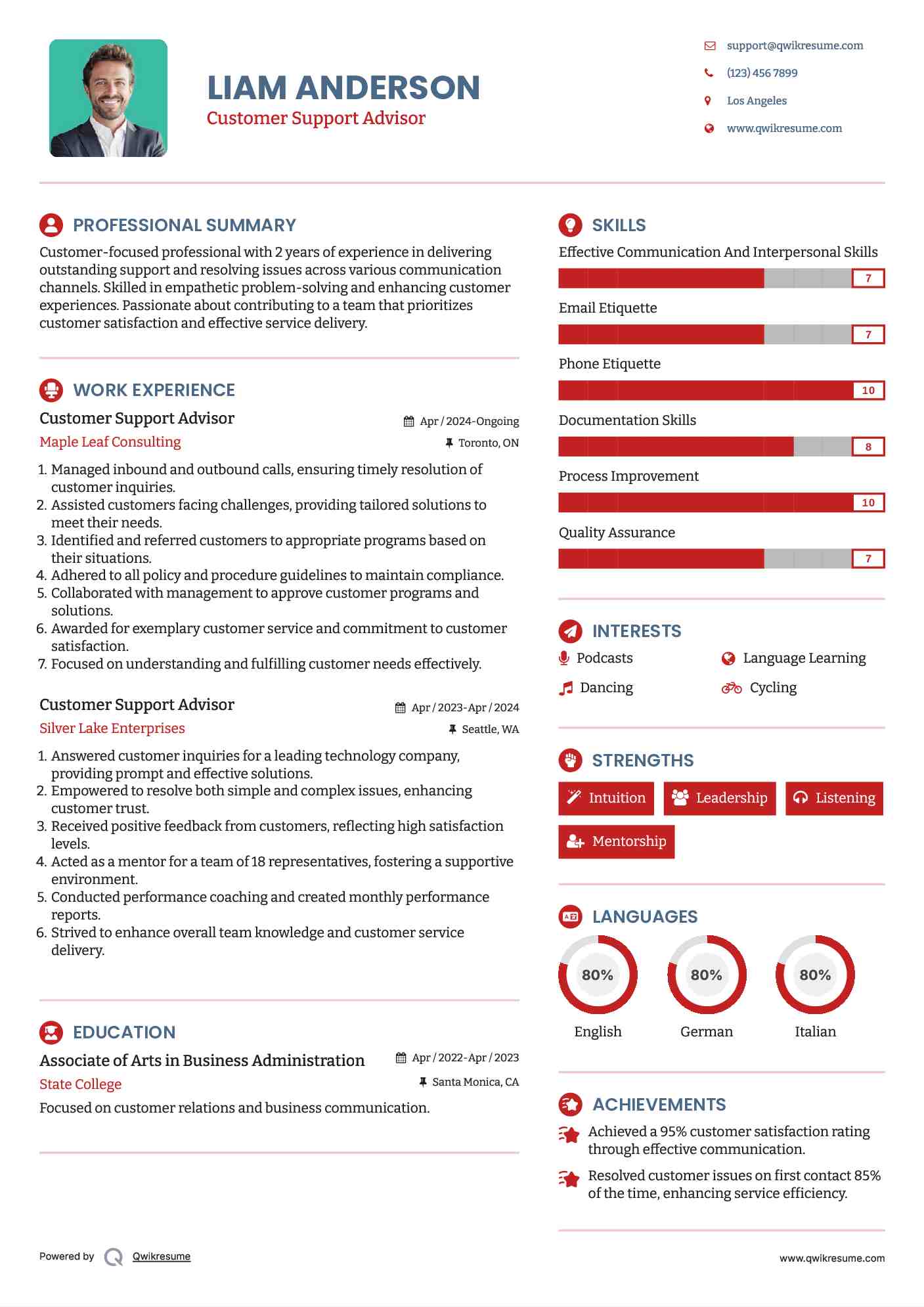 Customer Support Advisor Resume Model