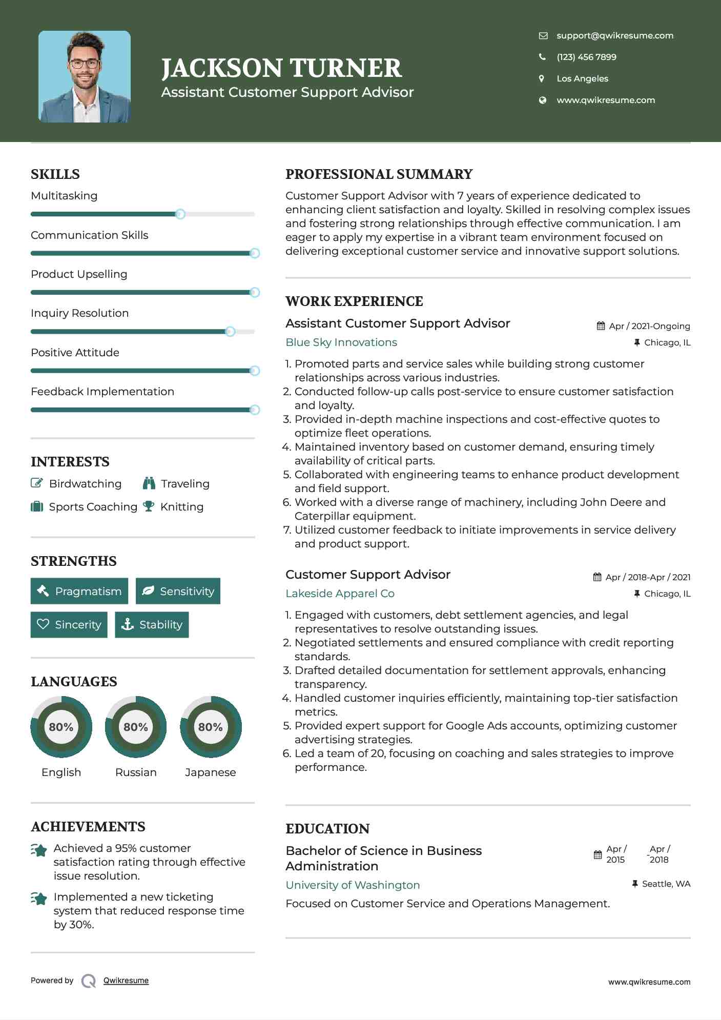 Assistant Customer Support Advisor Resume Template