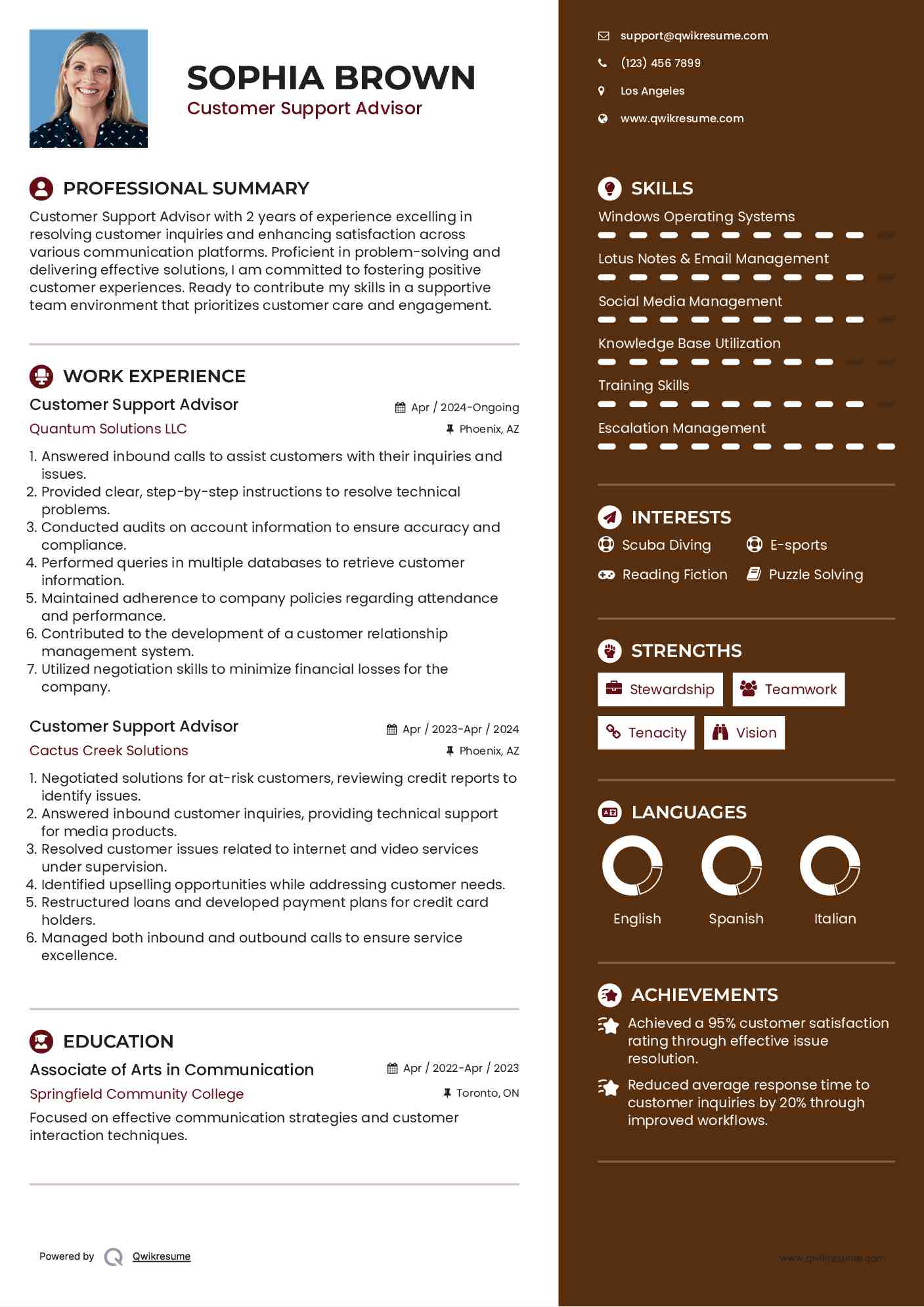 Customer Support Advisor Resume Template