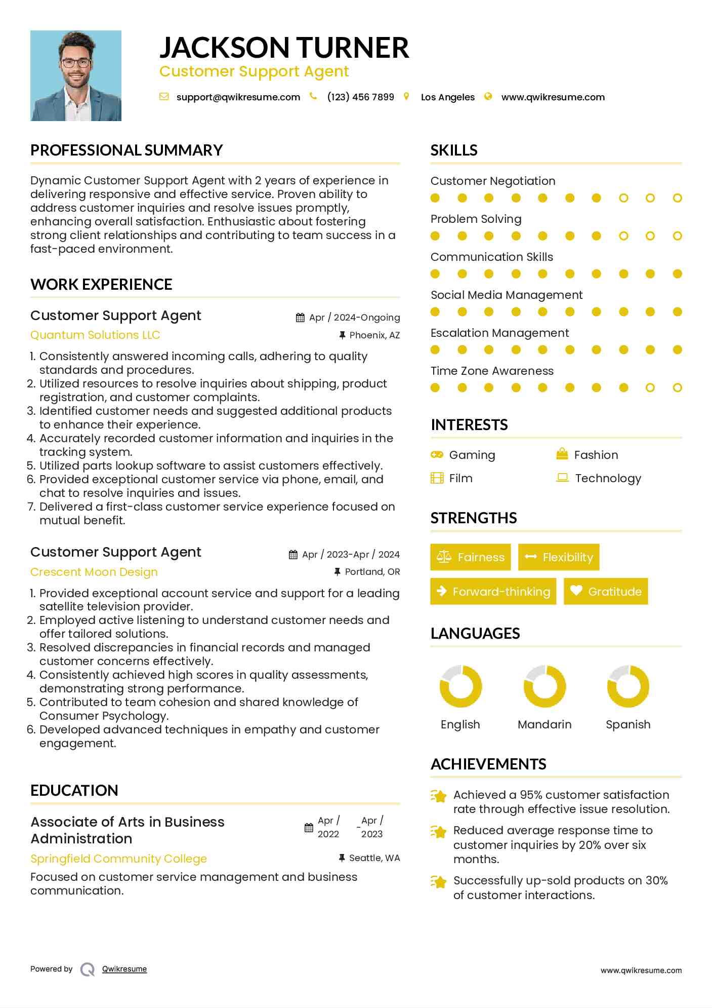 Customer Support Agent Resume Template