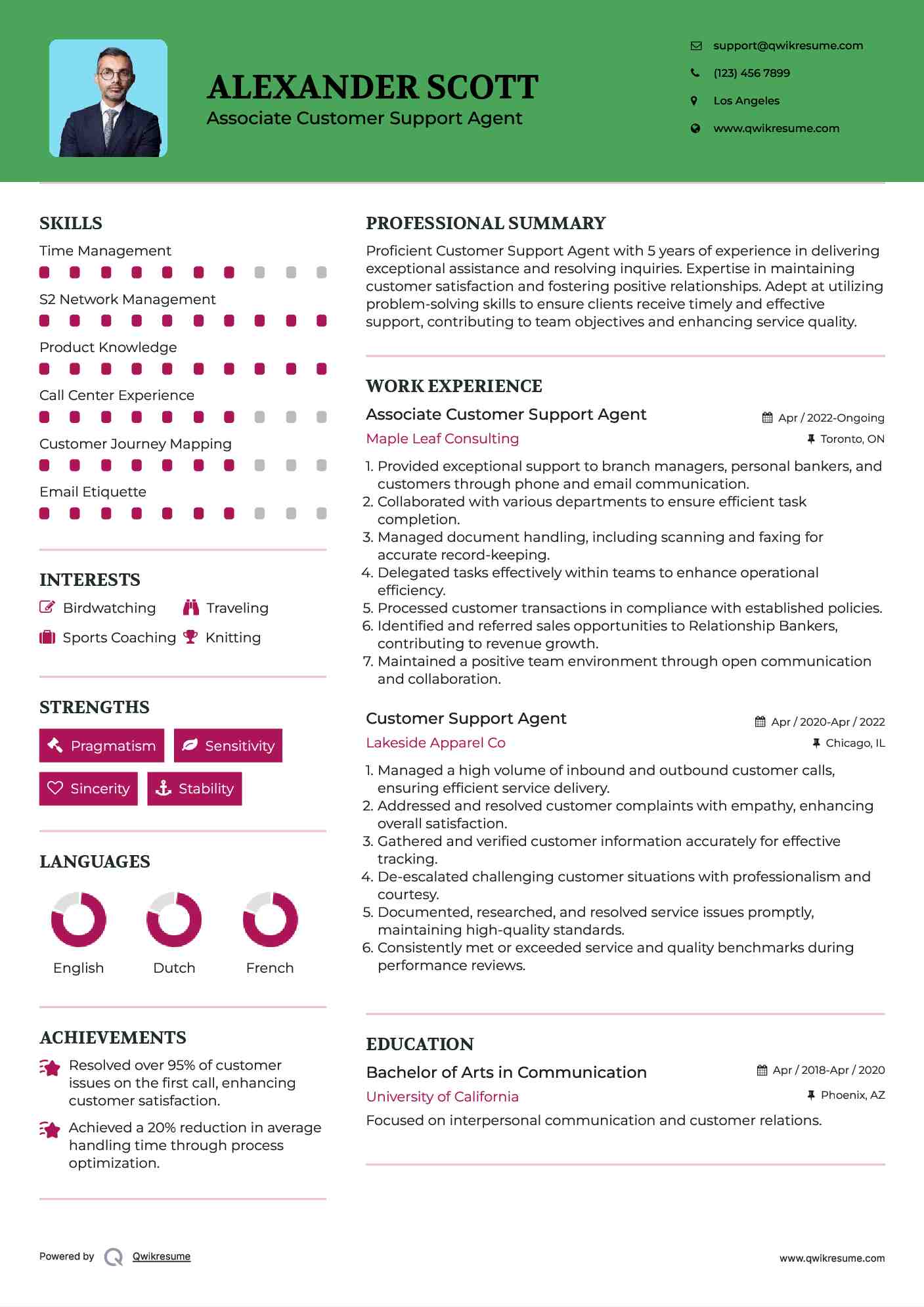 Associate Customer Support Agent Resume Template