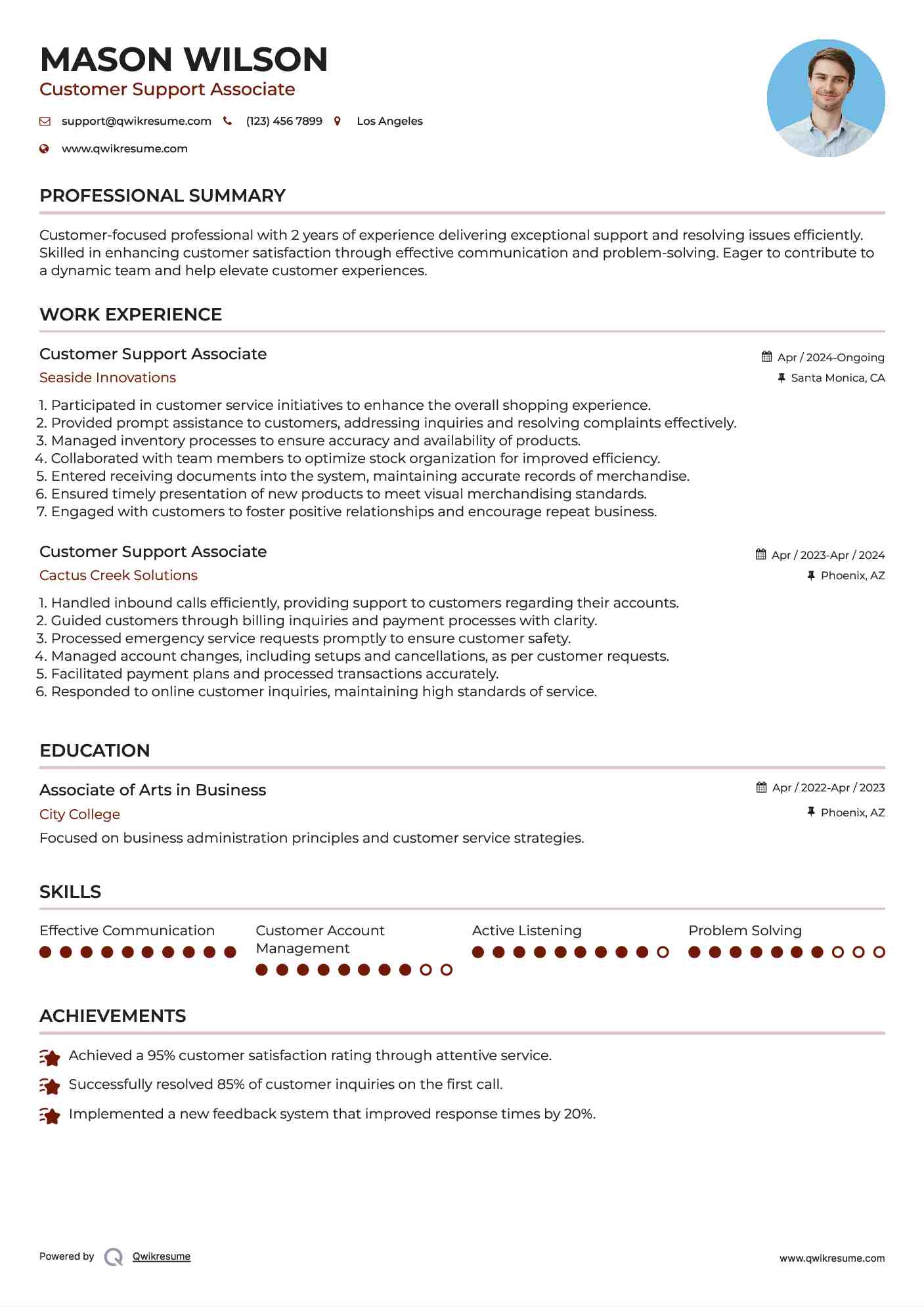 customer-support-associate-resume-samples-qwikresume