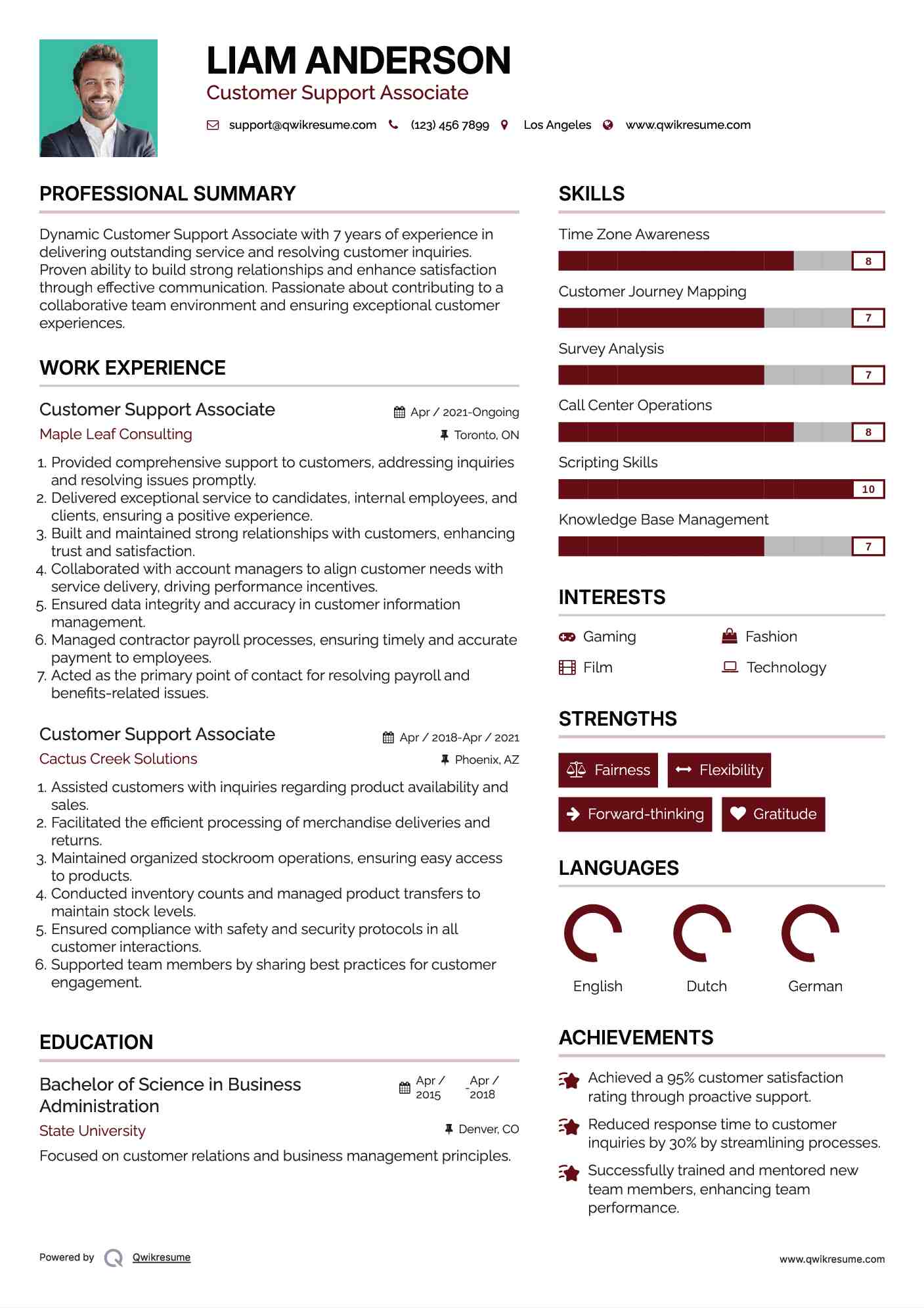 Customer Support Associate Resume Template