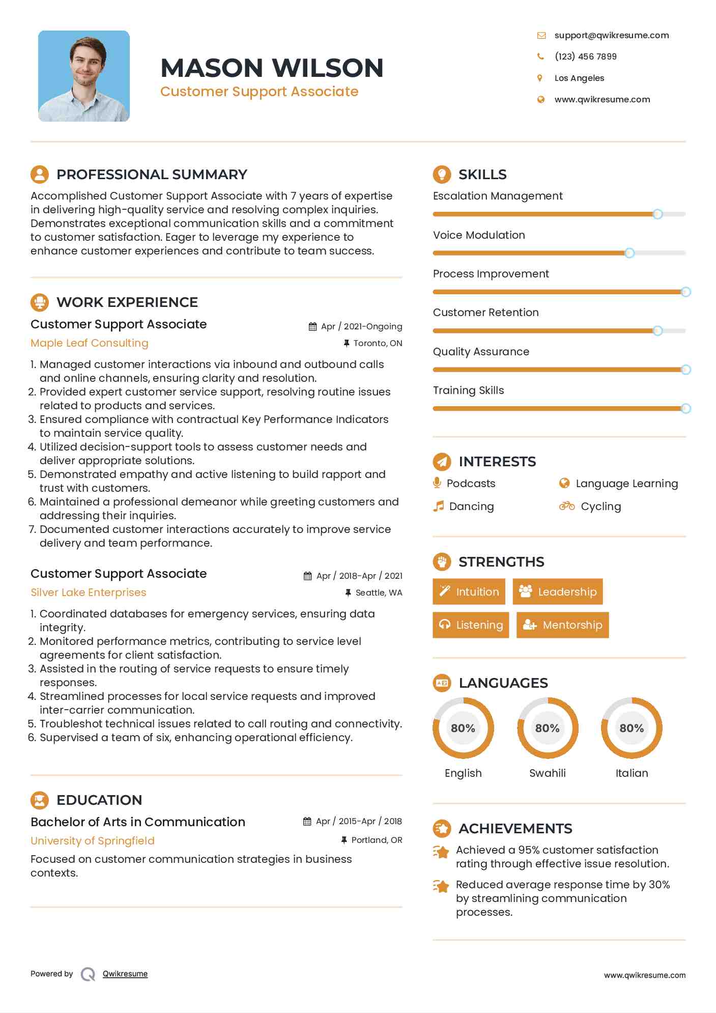 Customer Support Associate Resume Format