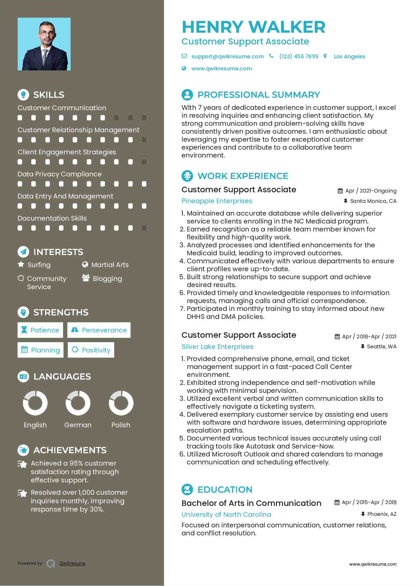 Customer Support Associate Resume Example