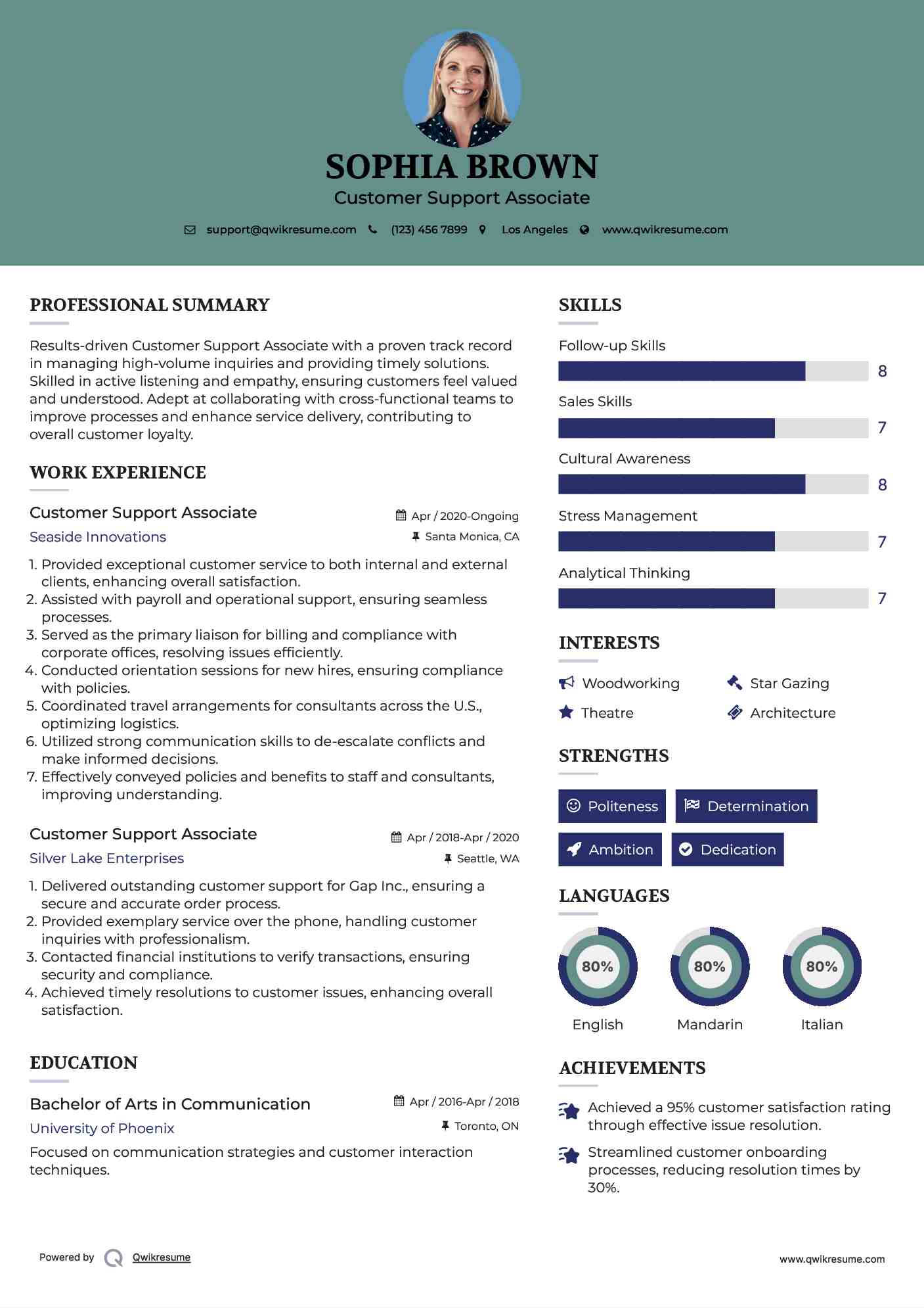 Customer Support Associate Resume Sample