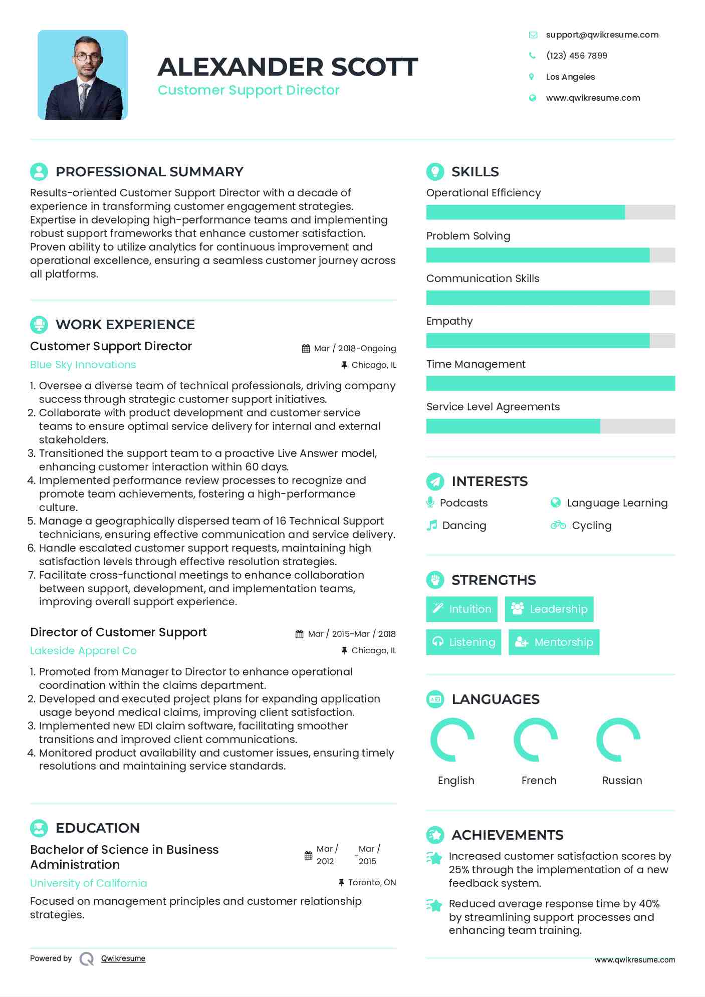 Customer Support Director Resume Model