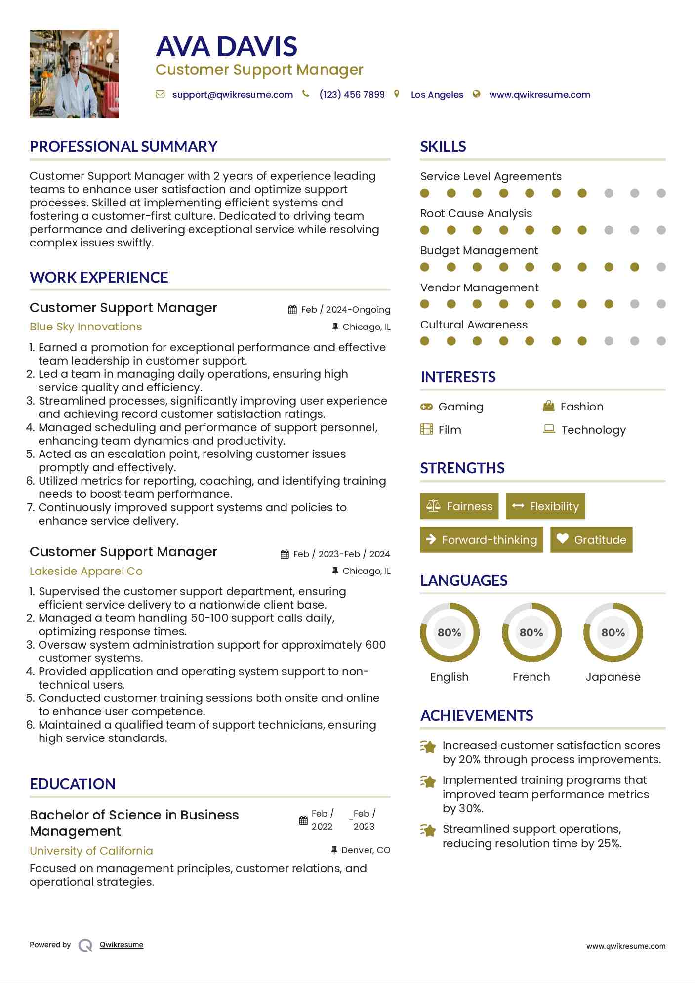 Jr. Customer Support Manager Resume Template