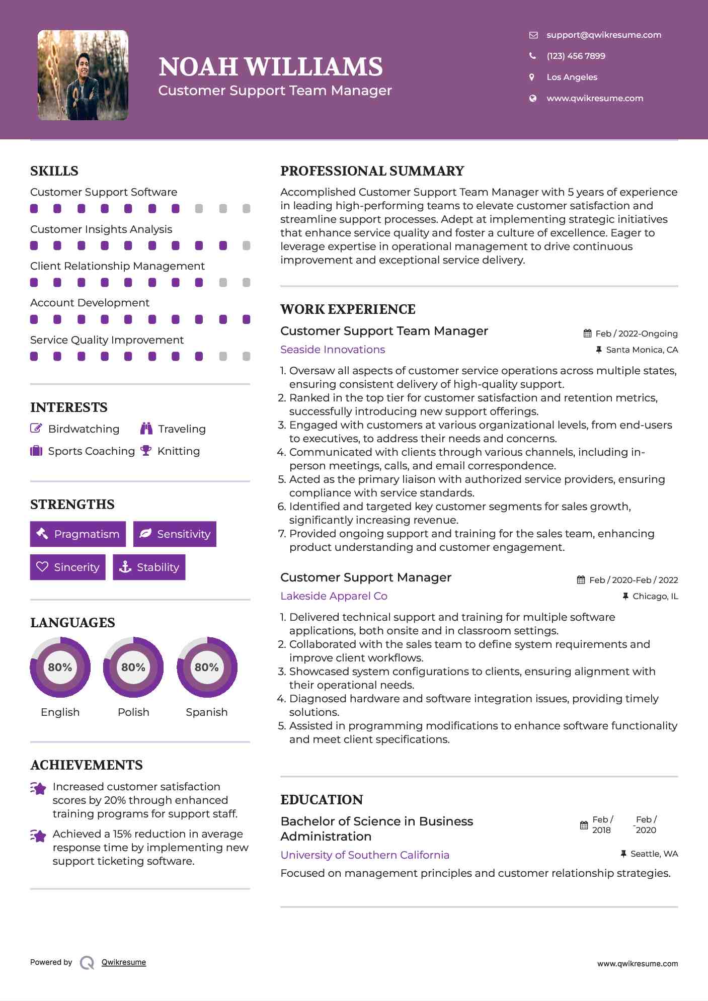 Customer Support Team Manager Resume Model