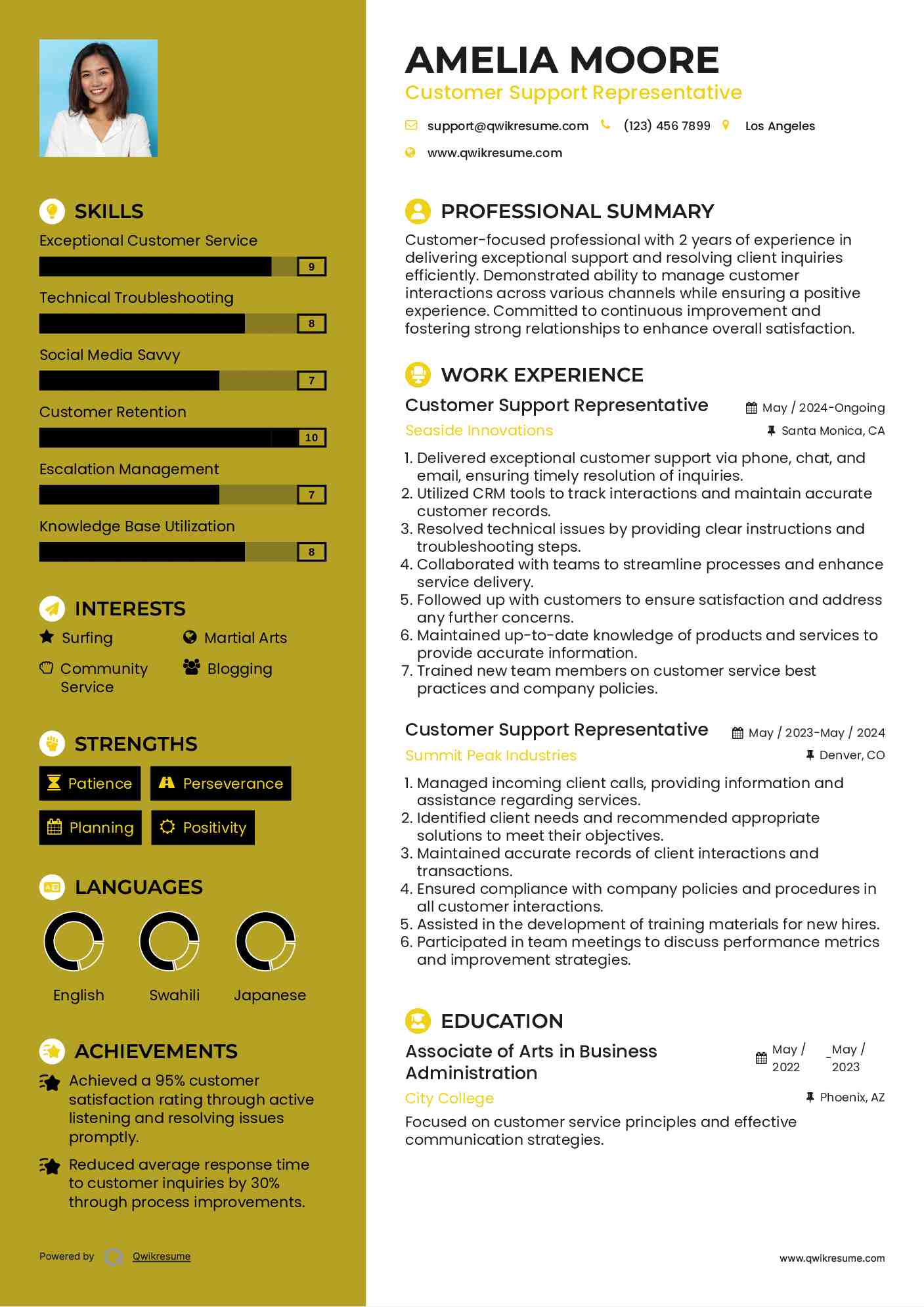 Customer Support Representative Resume Template